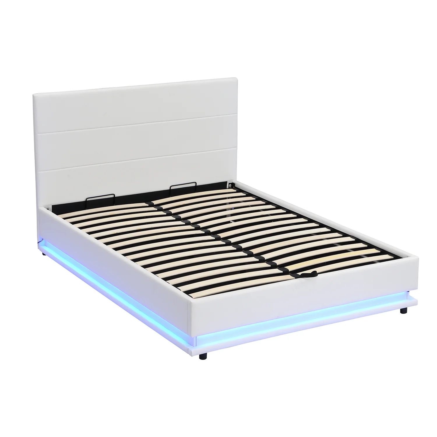 Buxton Faux Leather End Opening Ottoman Storage Bed Frame with Muti-colour LED Light Strip (White PU) - Image 4