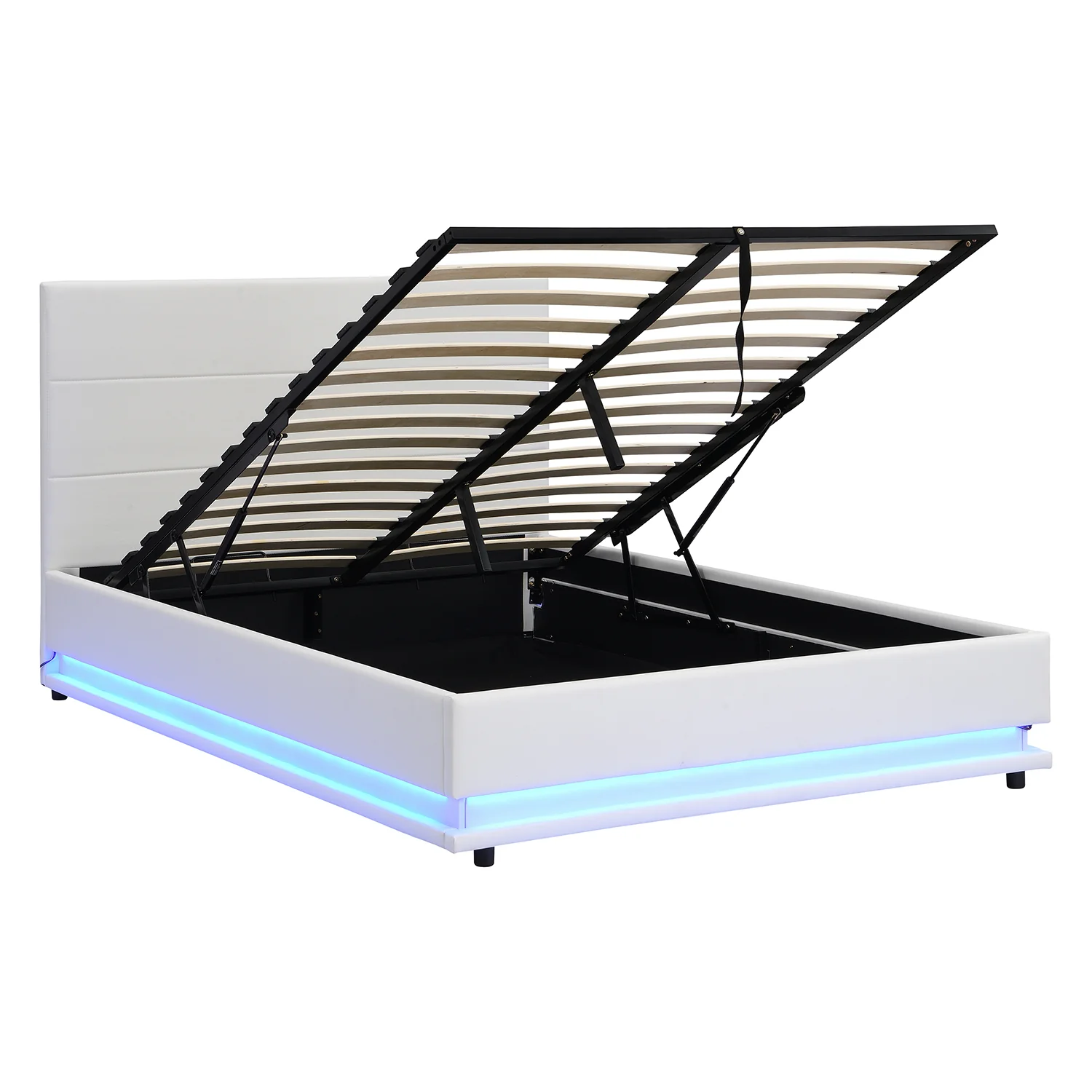 Buxton Faux Leather End Opening Ottoman Storage Bed Frame with Muti-colour LED Light Strip (White PU) - Image 6