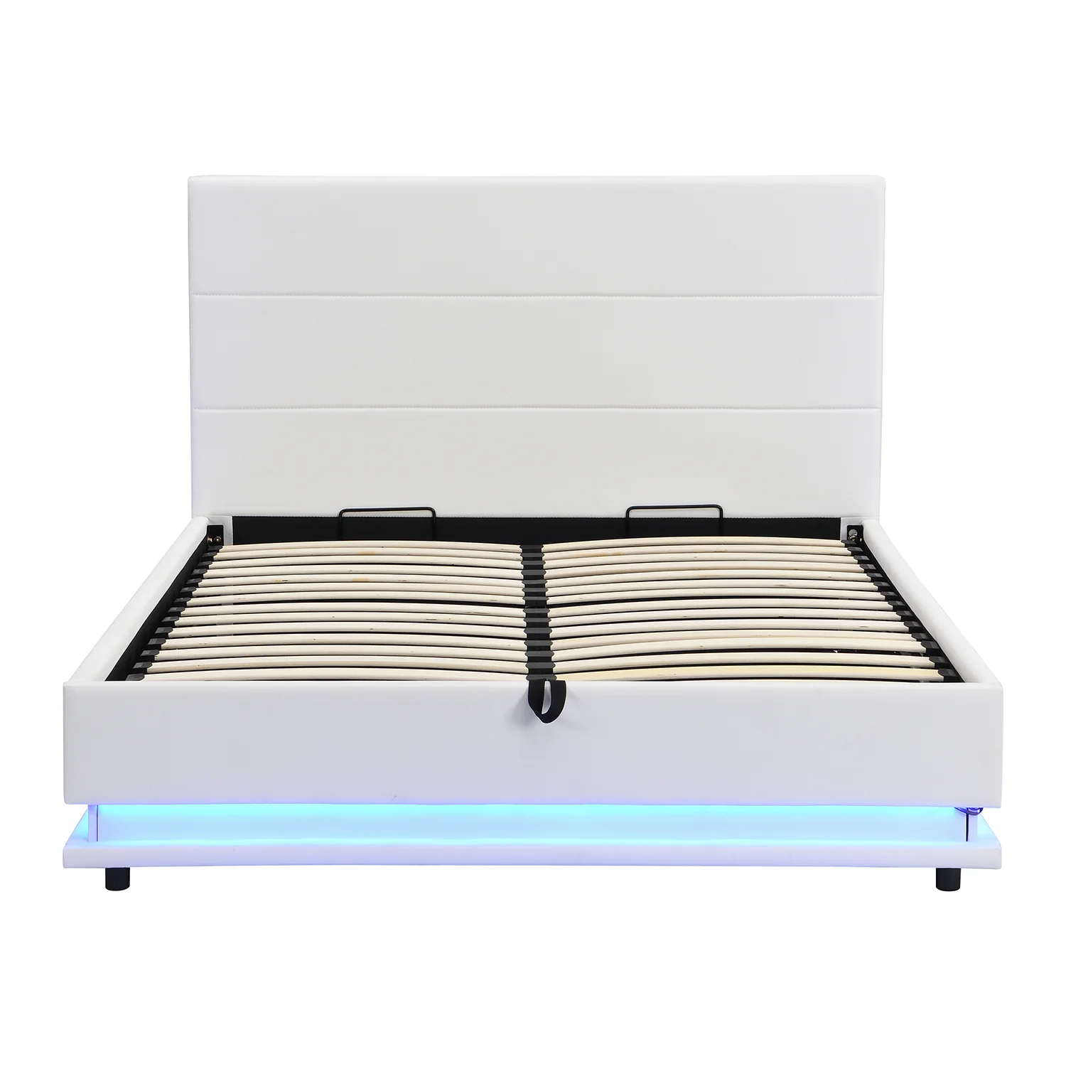 Buxton Faux Leather End Opening Ottoman Storage Bed Frame with Muti-colour LED Light Strip (White PU) - Image 7