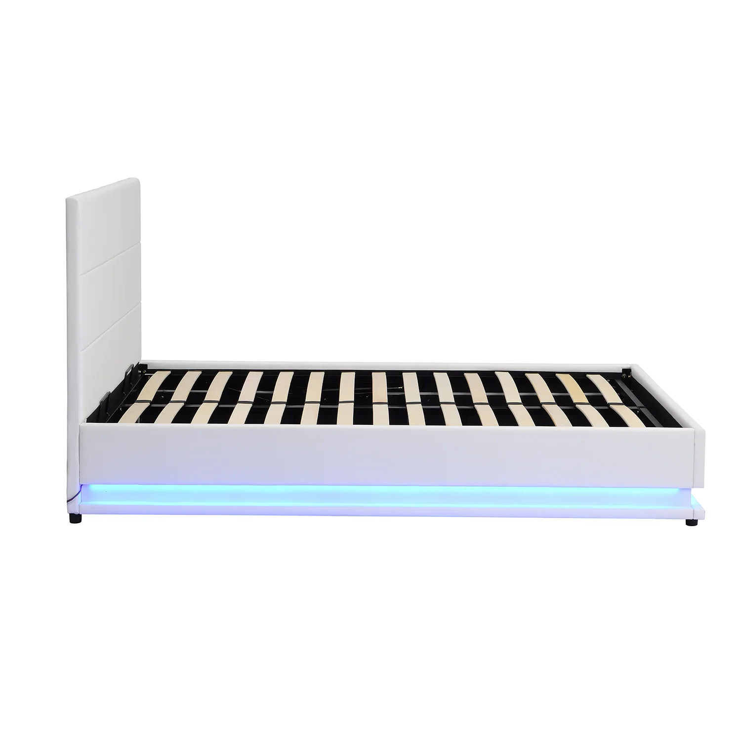 Buxton Faux Leather End Opening Ottoman Storage Bed Frame with Muti-colour LED Light Strip (White PU) - Image 8