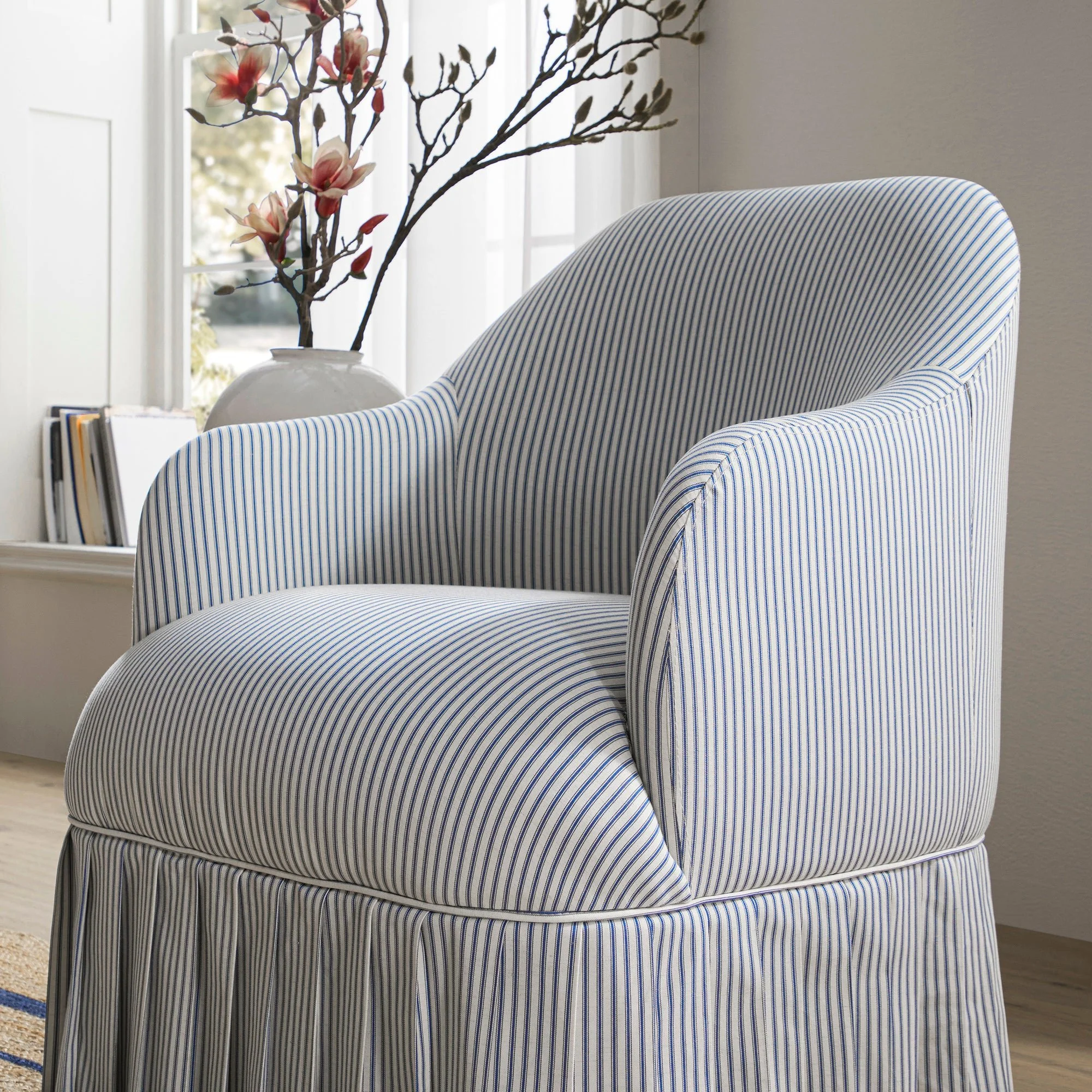 Calliope Skirted Armchair, Blue Striped - Image 5