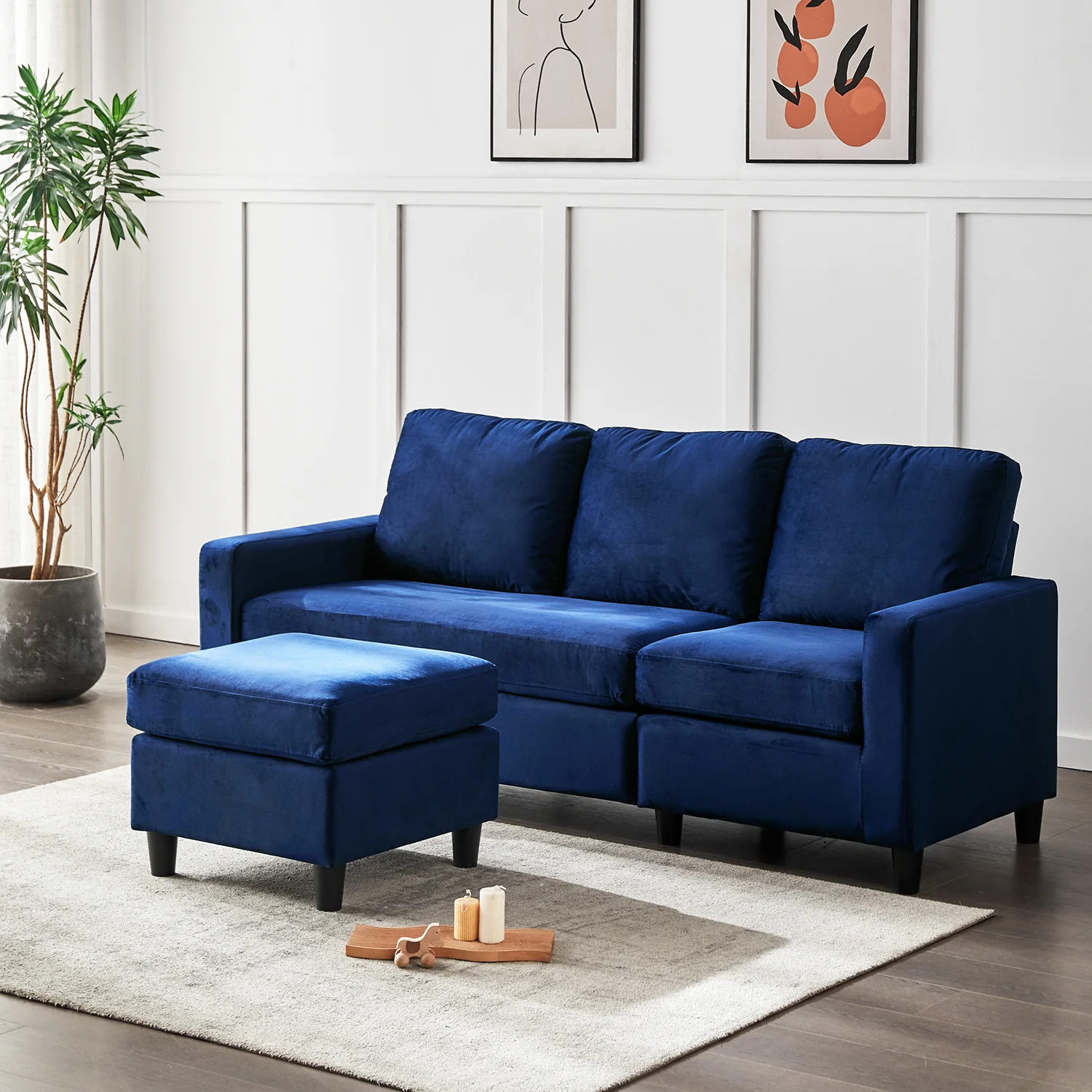 Campbell 3 Seater Sofa with Reversible Chaise in Blue Velvet - Image 4