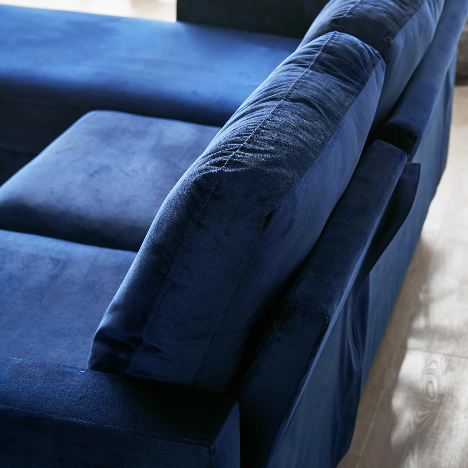 Campbell 3 Seater Sofa with Reversible Chaise in Blue Velvet - Image 8