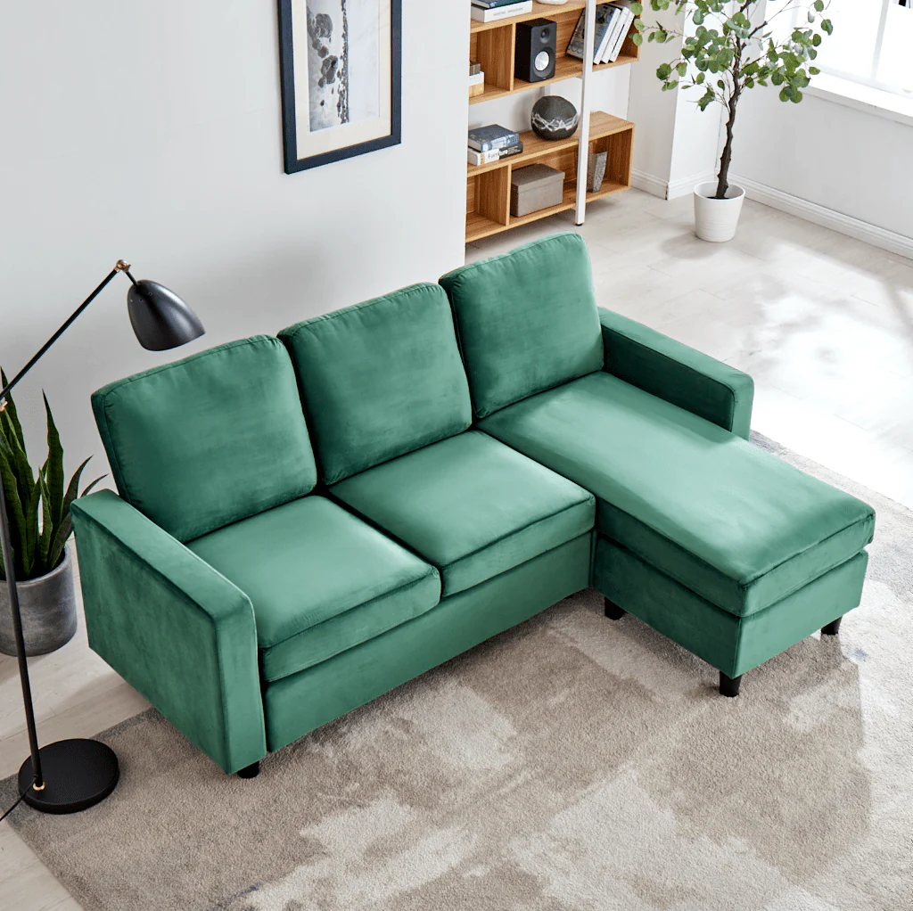 Campbell 3 Seater Sofa with Reversible Chaise in Green Velvet - Image 4