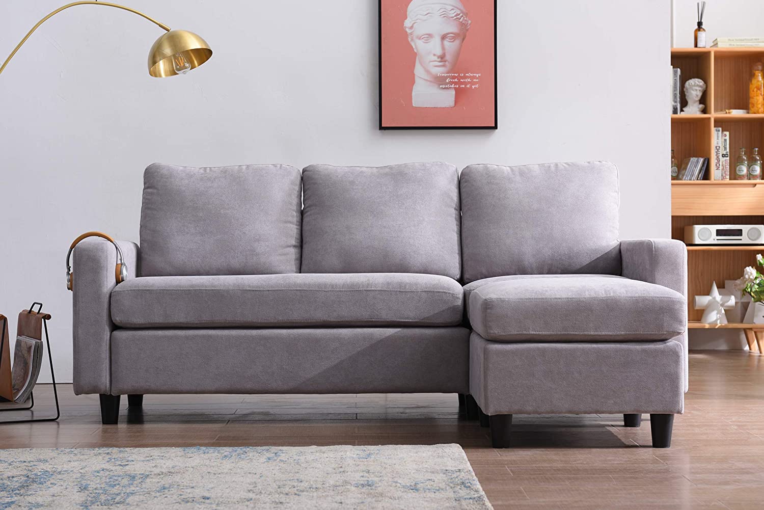 Campbell 3 Seater Sofa with Reversible Chaise in Light Grey - Image 3