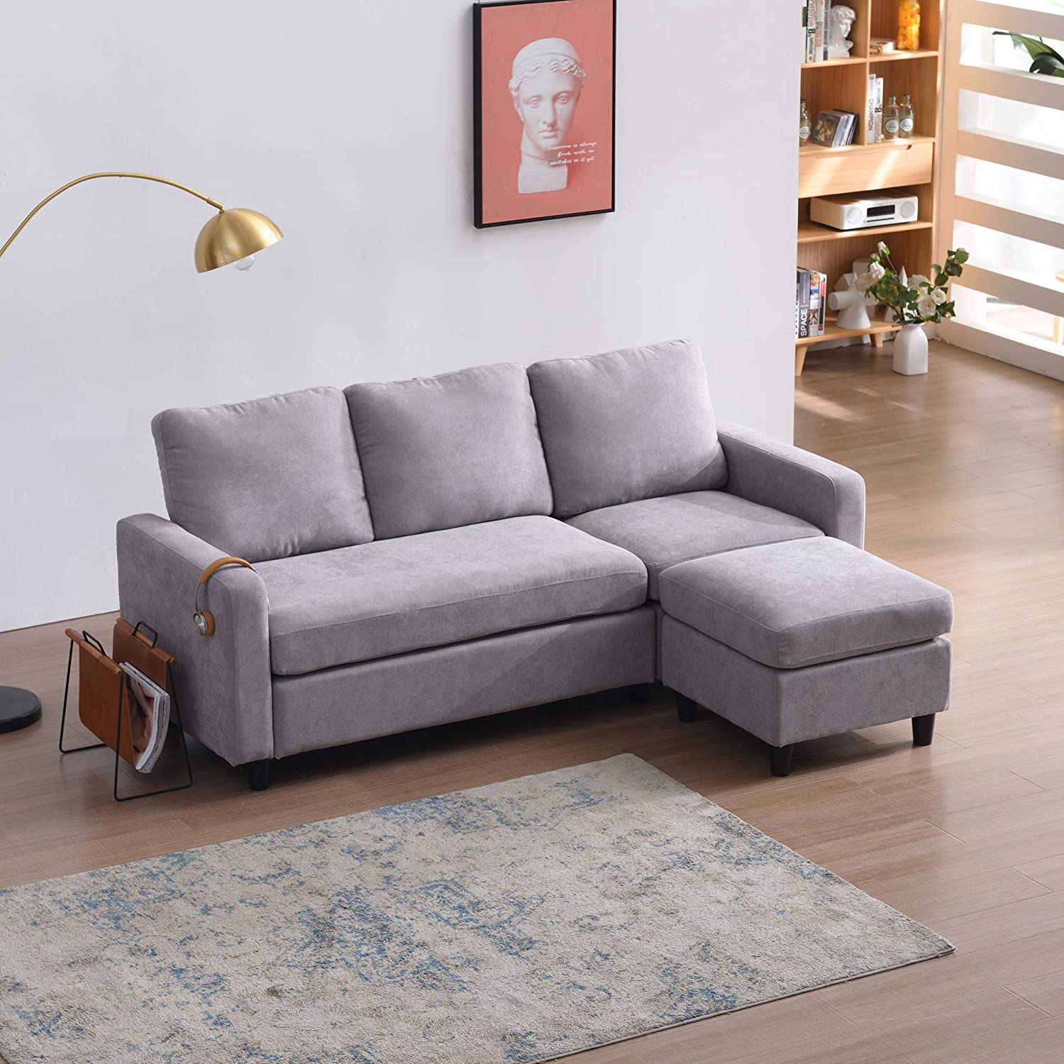 Campbell 3 Seater Sofa with Reversible Chaise in Light Grey - Image 4