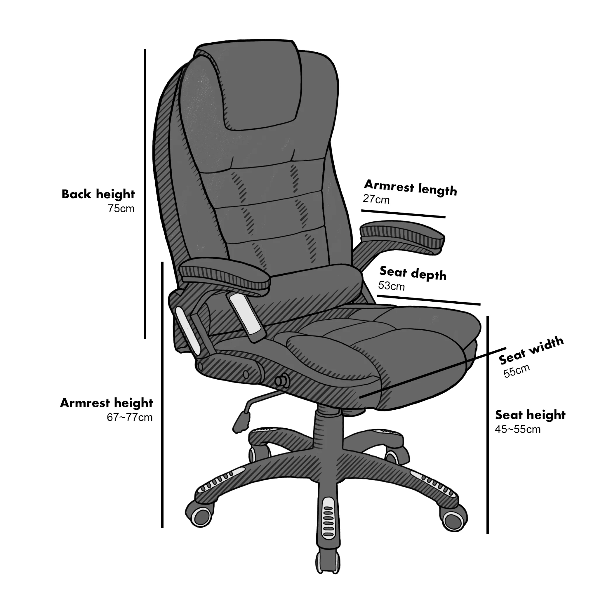 Executive Recline Padded Swivel Office Chair with Vibrating Massage Function, MM17 Grey Fabric - Image 3