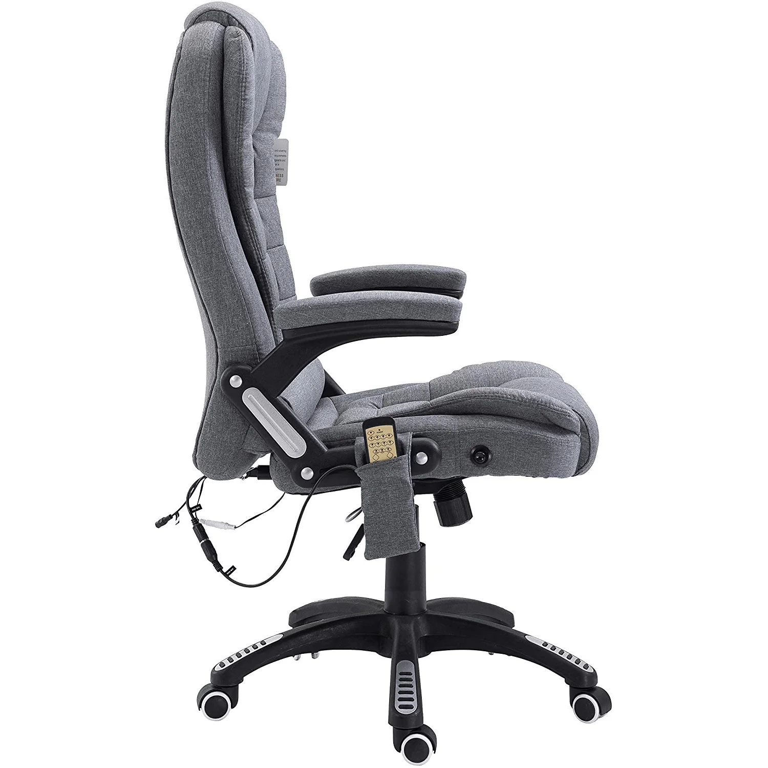 Executive Recline Padded Swivel Office Chair with Vibrating Massage Function, MM17 Grey Fabric - Image 4