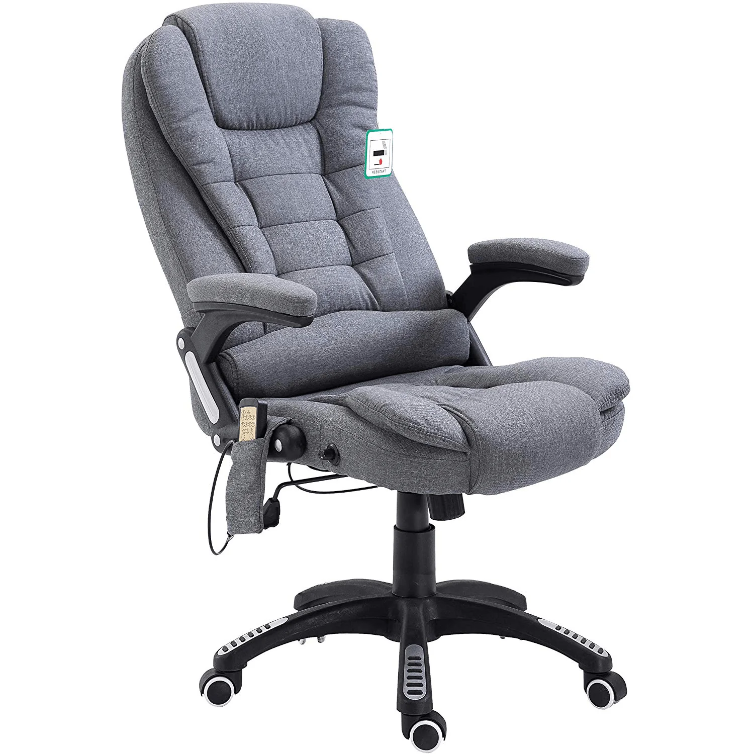 Executive Recline Padded Swivel Office Chair with Vibrating Massage Function, MM17 Grey Fabric - Image 7