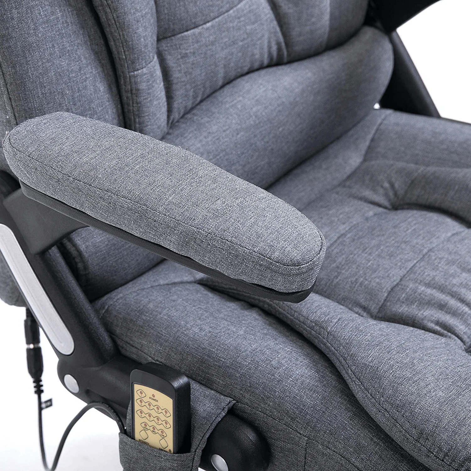 Executive Recline Padded Swivel Office Chair with Vibrating Massage Function, MM17 Grey Fabric - Image 9