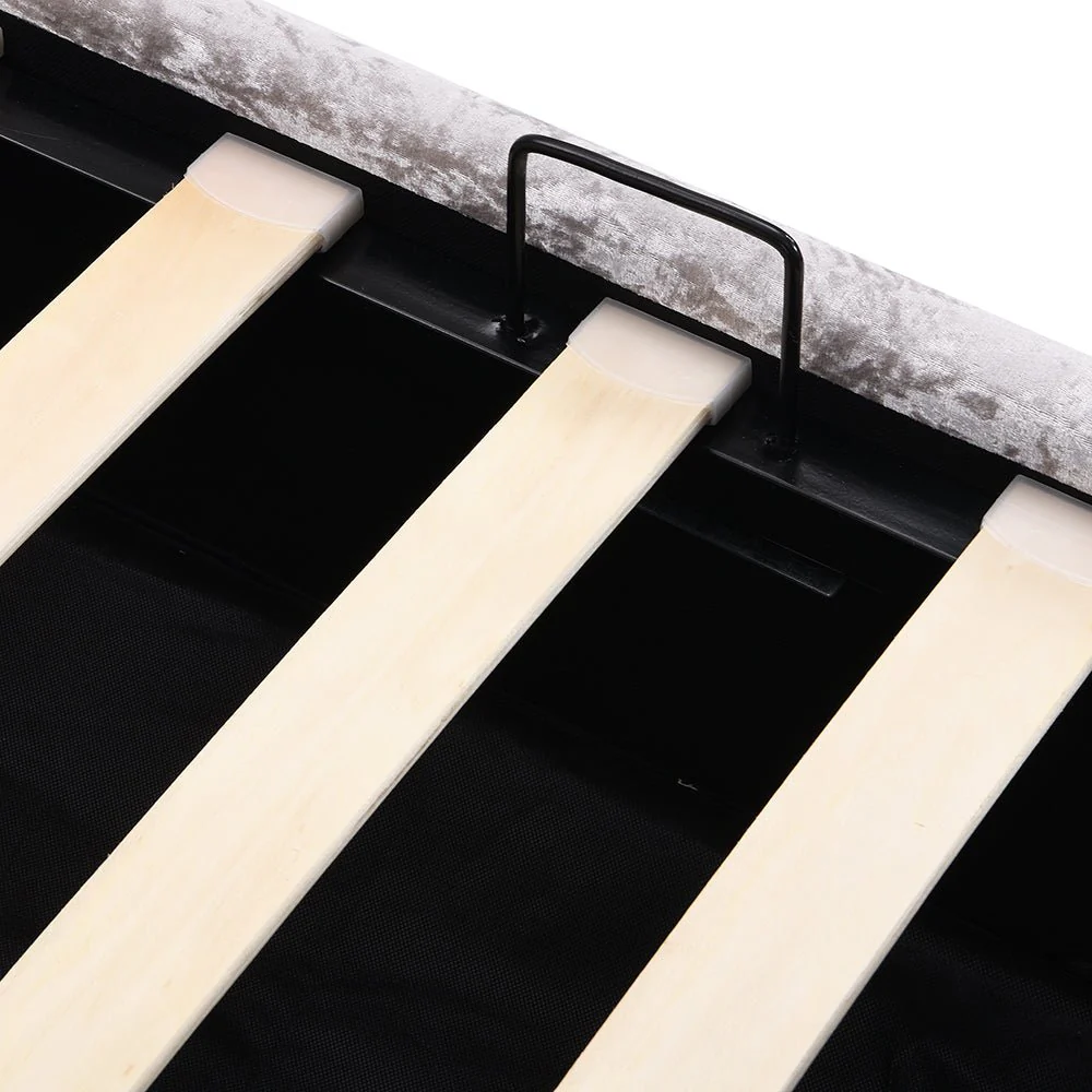 Hayden Crushed Velvet Side Lift Storage Ottoman Upholstered Bed Frame Silver - Image 10