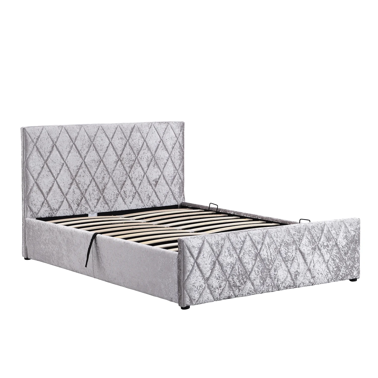 Hayden Crushed Velvet Side Lift Storage Ottoman Upholstered Bed Frame Silver - Image 3