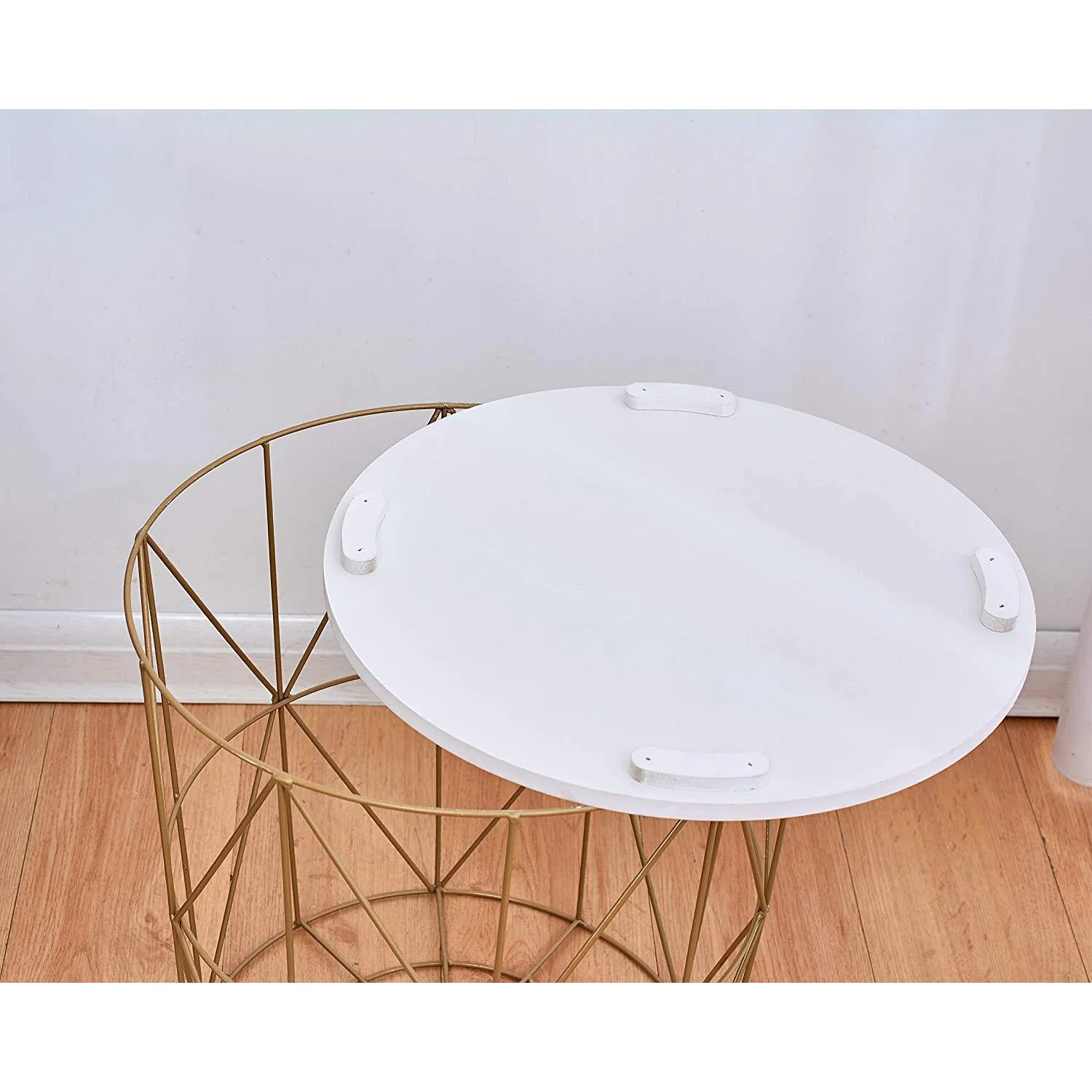 Koram Marble Effect Top Basket Side Table Golden Geometric Wire Frame End Table - Image 6