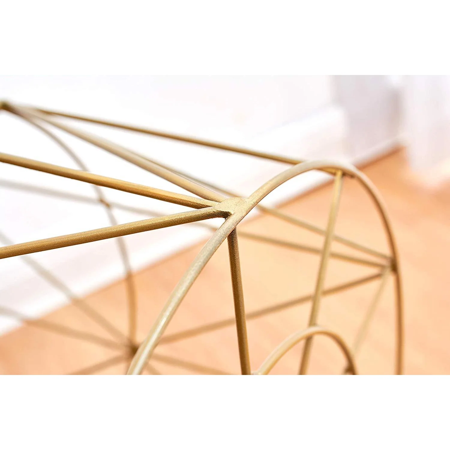 Koram Marble Effect Top Basket Side Table Golden Geometric Wire Frame End Table - Image 7