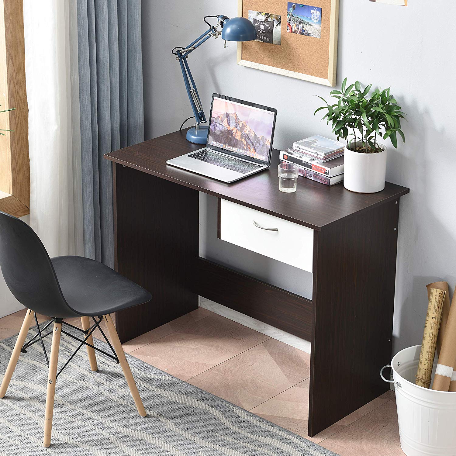 Cherry Tree Furniture MERV Computer Desk Home Office Desk with Drawer Walnut & White Colour - Image 3