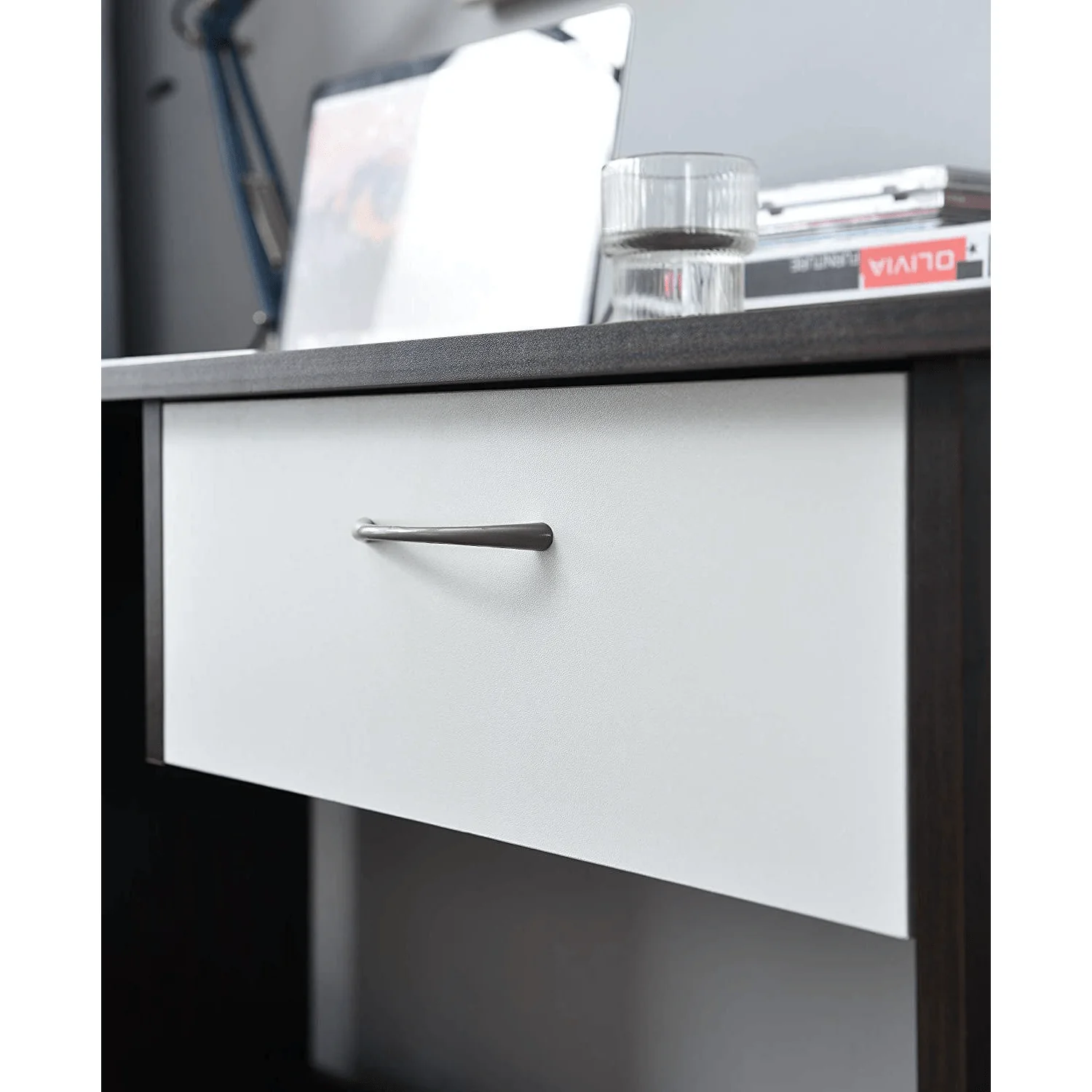 Cherry Tree Furniture MERV Computer Desk Home Office Desk with Drawer Walnut & White Colour - Image 4