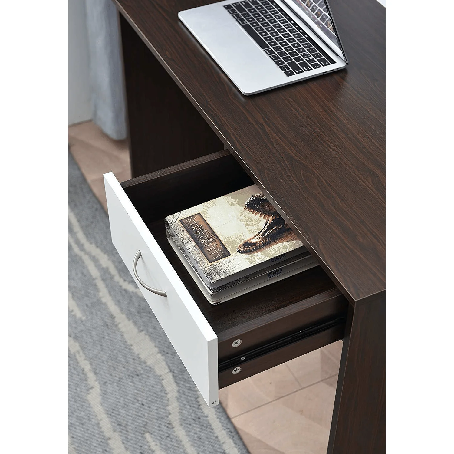 Cherry Tree Furniture MERV Computer Desk Home Office Desk with Drawer Walnut & White Colour - Image 5