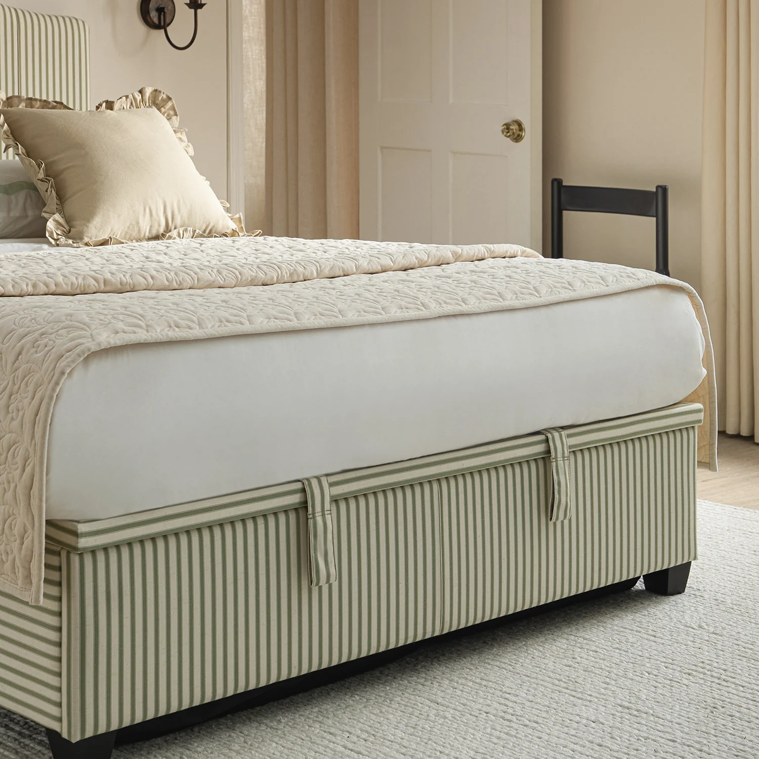 Chilworth Upholstered Ottoman Storage Bed, Green Stripe Linen Blend - Image 5