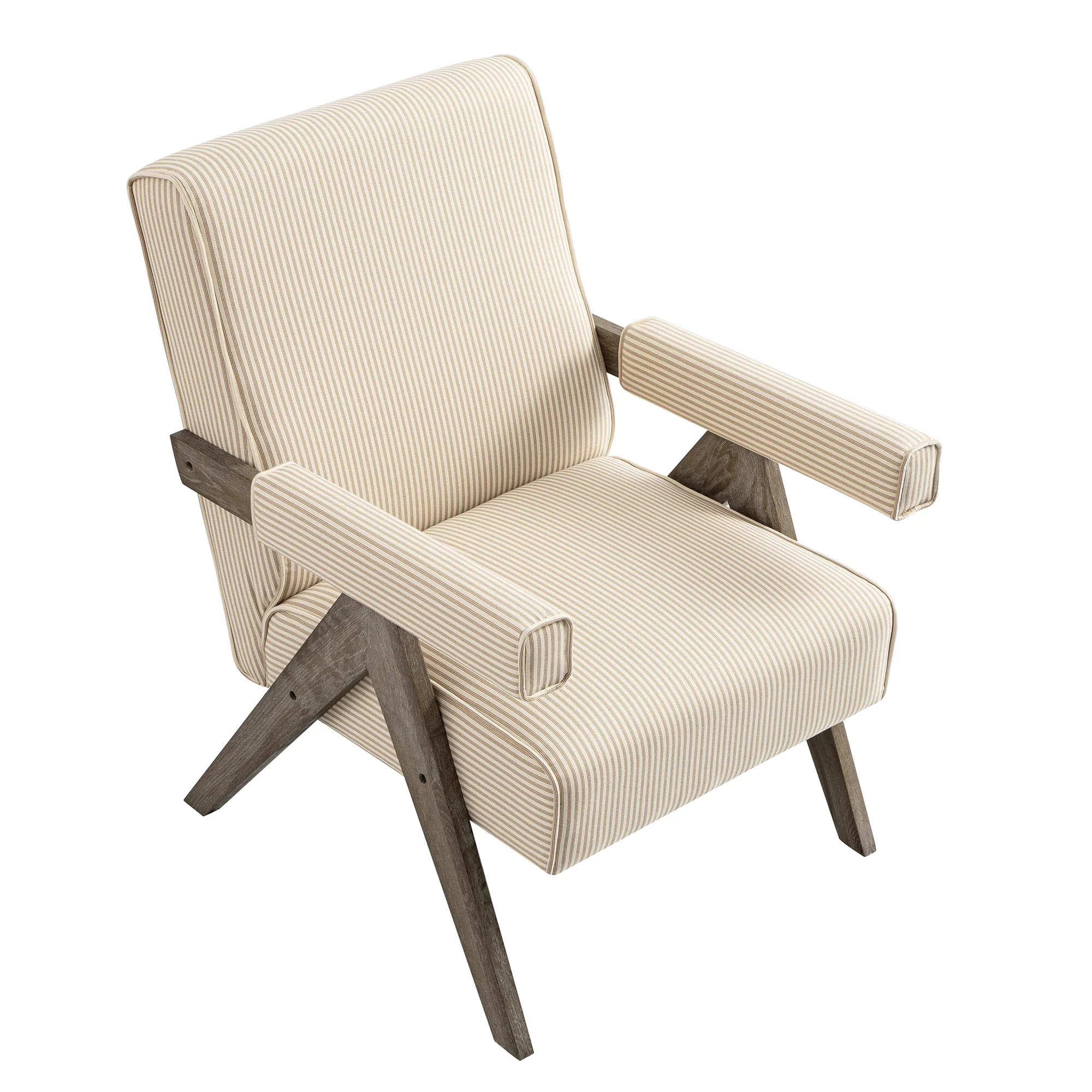 Chinnor Ochre Striped Linen Blend Weathered Oak Frame Accent Chair - Image 10