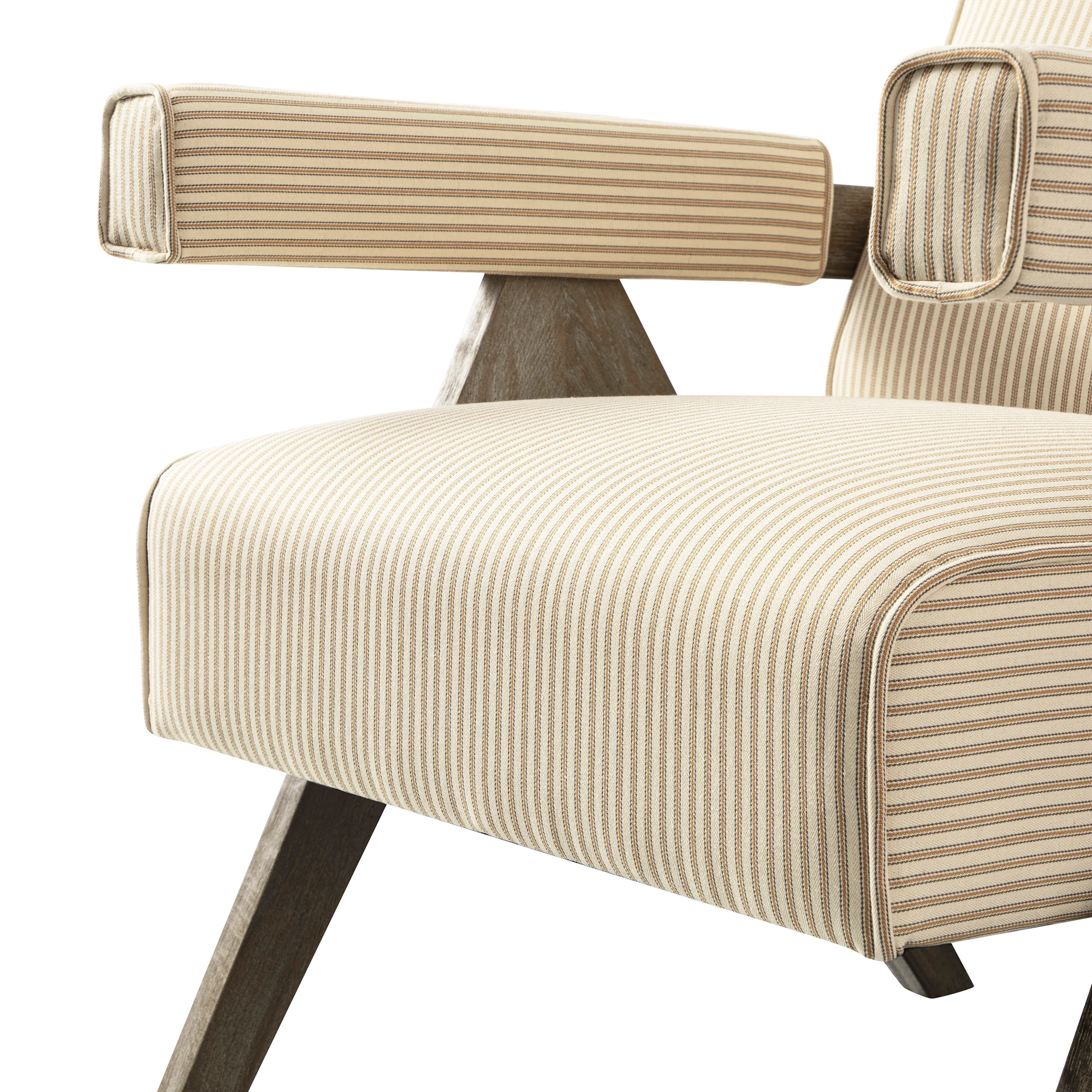 Chinnor Ochre Striped Linen Blend Weathered Oak Frame Accent Chair - Image 14