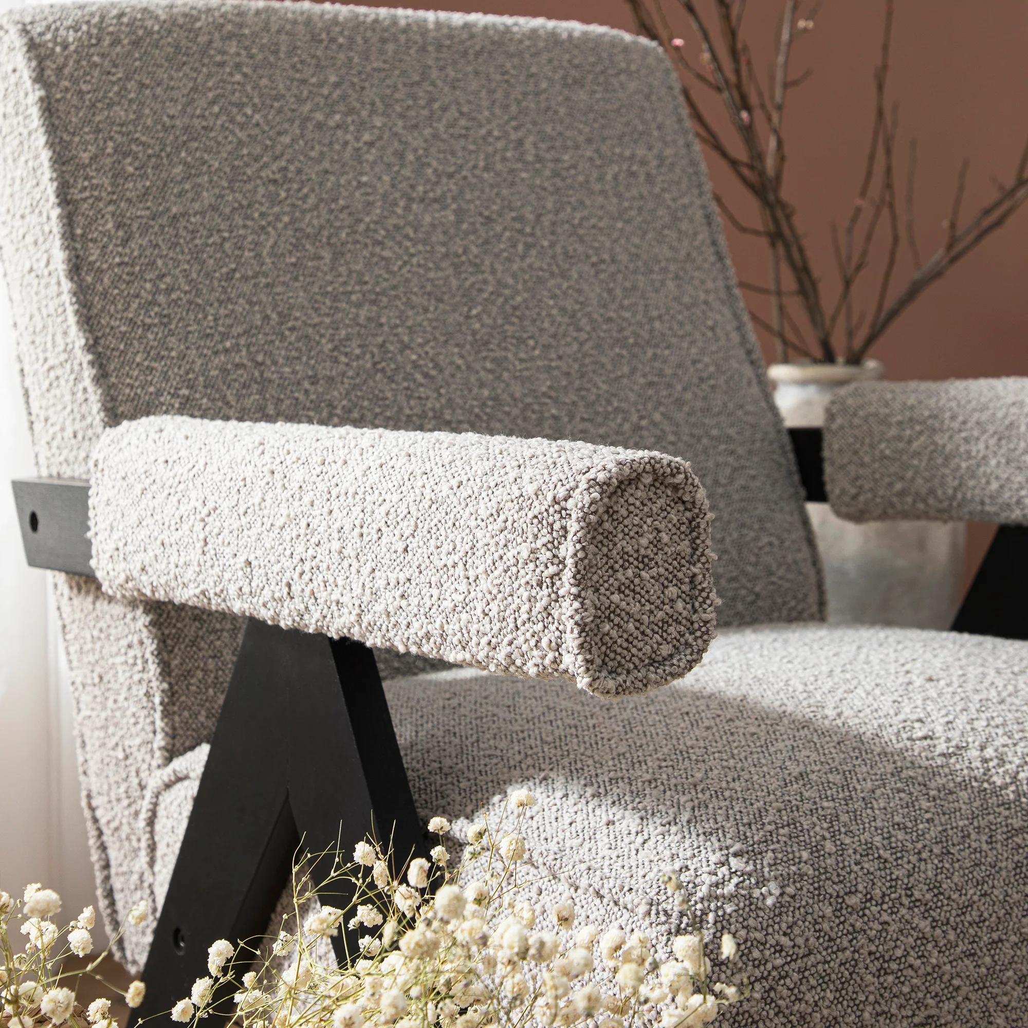 Chinnor Taupe Boucle Black Oak Frame Accent Chair - Image 4
