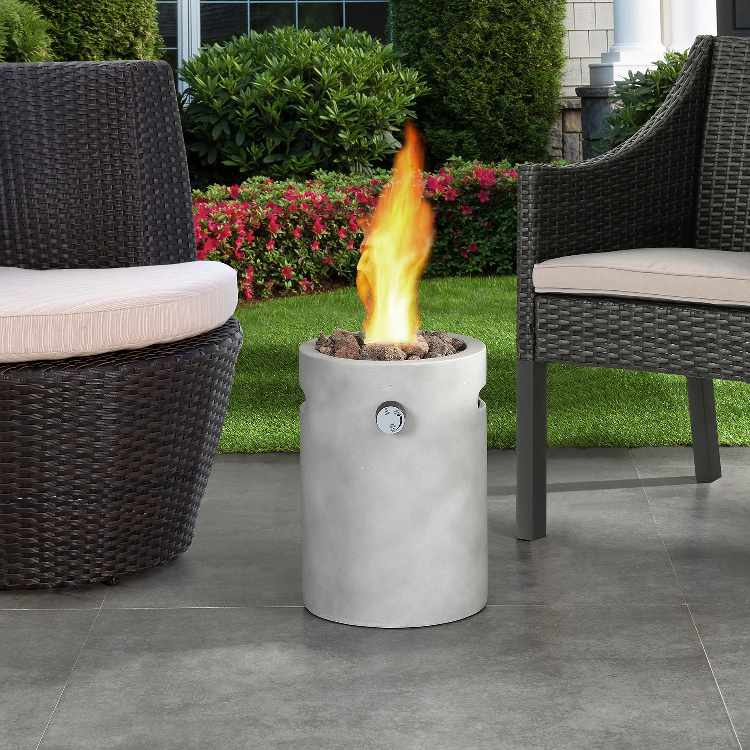 Real Concrete Cylinder Tabletop Fire Pit Lantern 13.6″ (34.5 cm) Tall - Image 3