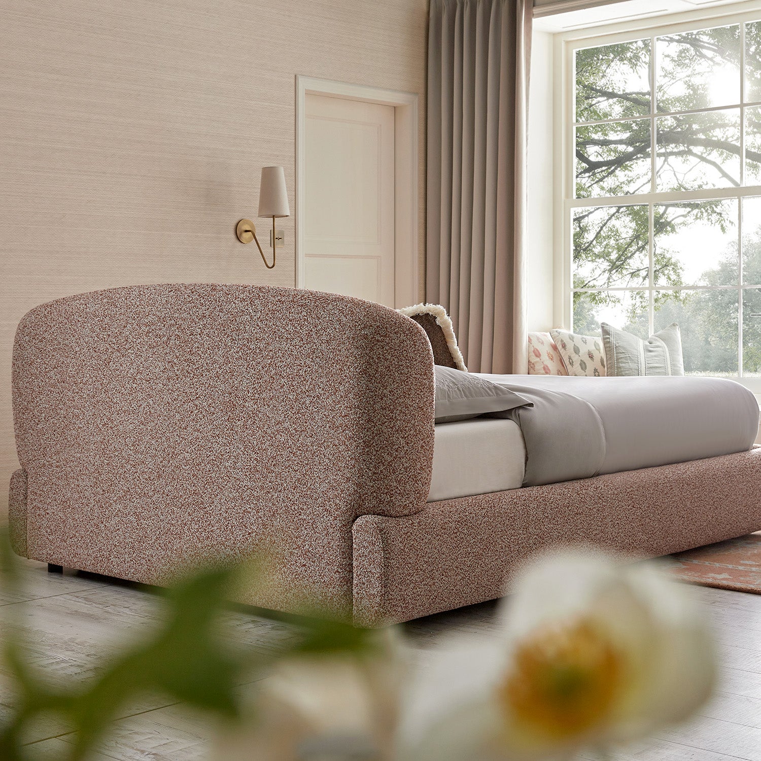 Constance Winged Headboard Ottoman Storage Bed, Musk Blush Boucle - Image 4