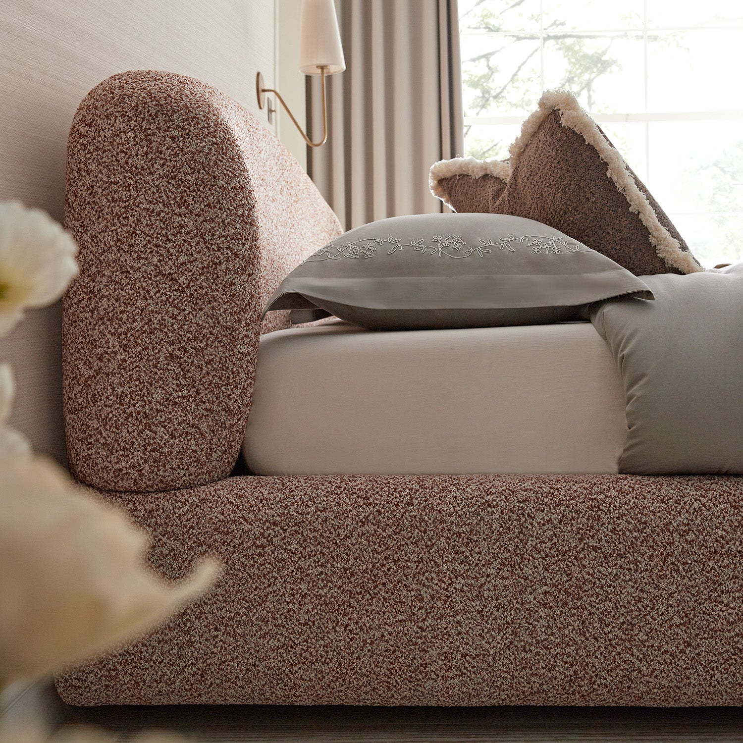 Constance Winged Headboard Ottoman Storage Bed, Musk Blush Boucle - Image 6