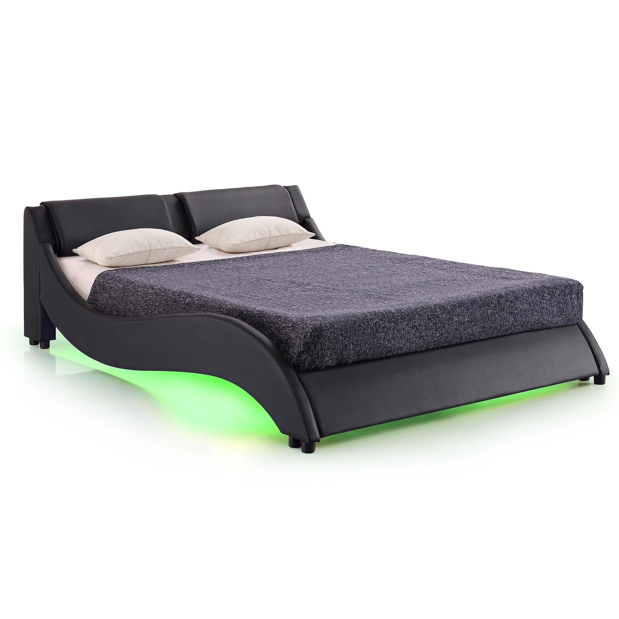 CORVUS Faux Leather Upholstered Bed Frame with Underbed LED Lights, Black - Image 10