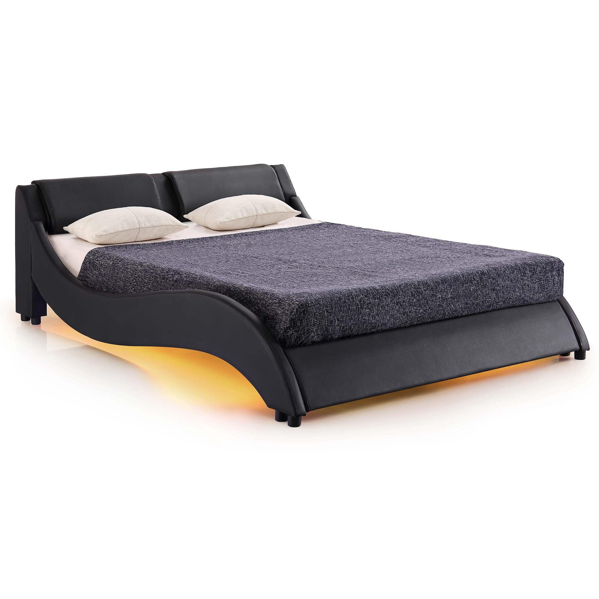 CORVUS Faux Leather Upholstered Bed Frame with Underbed LED Lights, Black - Image 11