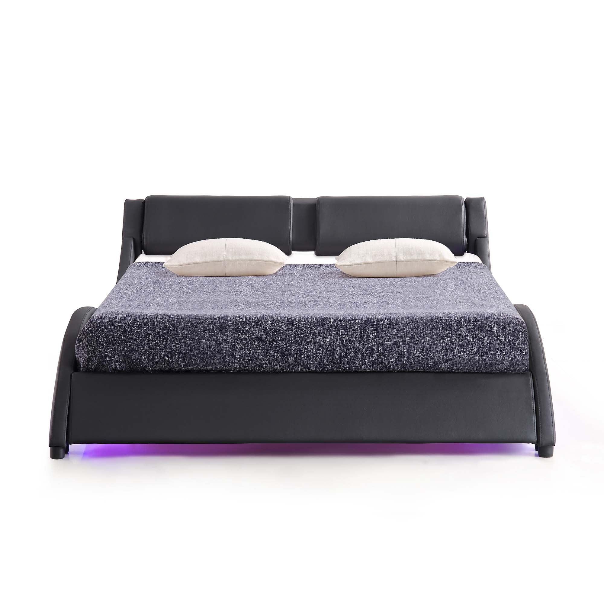 CORVUS Faux Leather Upholstered Bed Frame with Underbed LED Lights, Black - Image 13