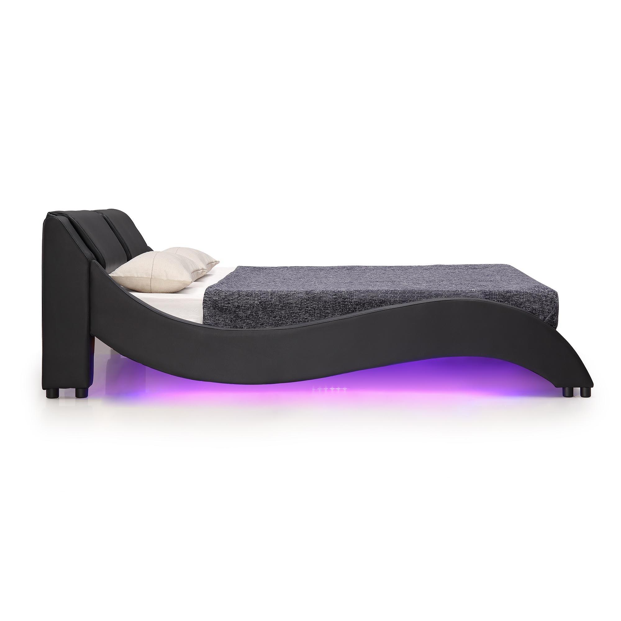 CORVUS Faux Leather Upholstered Bed Frame with Underbed LED Lights, Black - Image 14