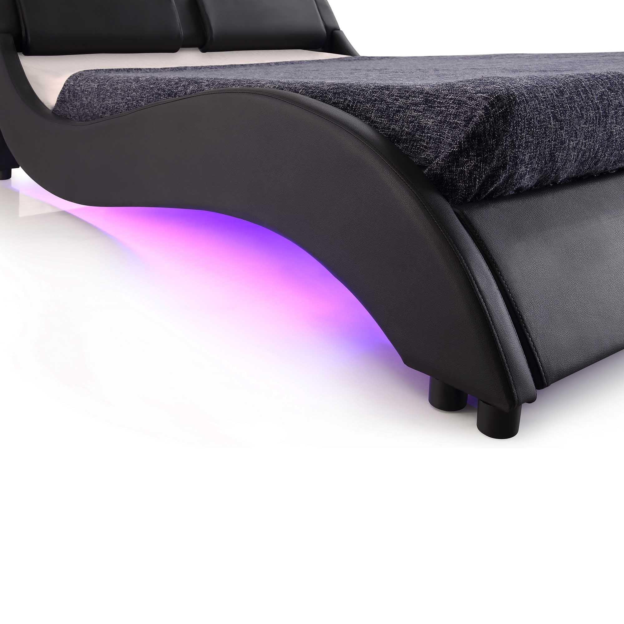 CORVUS Faux Leather Upholstered Bed Frame with Underbed LED Lights, Black - Image 16