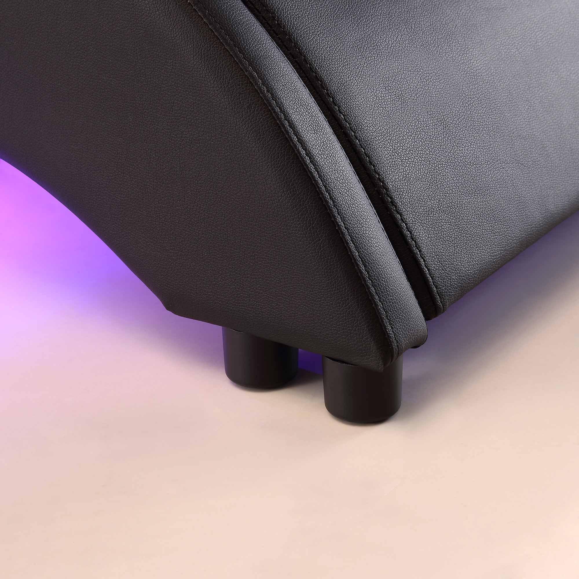 CORVUS Faux Leather Upholstered Bed Frame with Underbed LED Lights, Black - Image 5