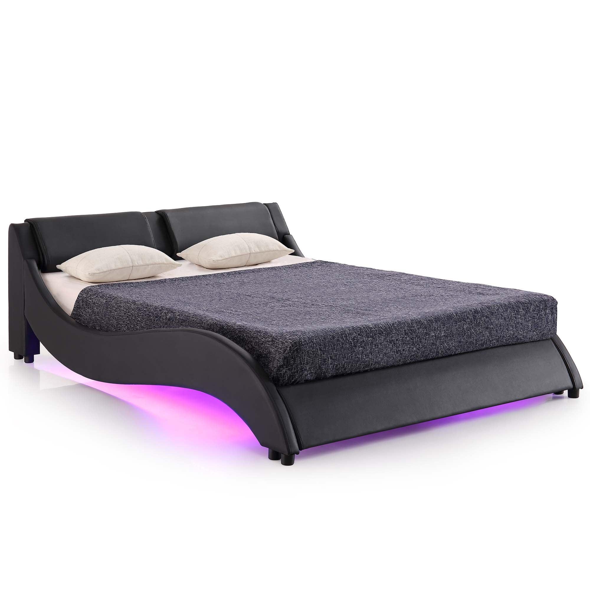 CORVUS Faux Leather Upholstered Bed Frame with Underbed LED Lights, Black - Image 7