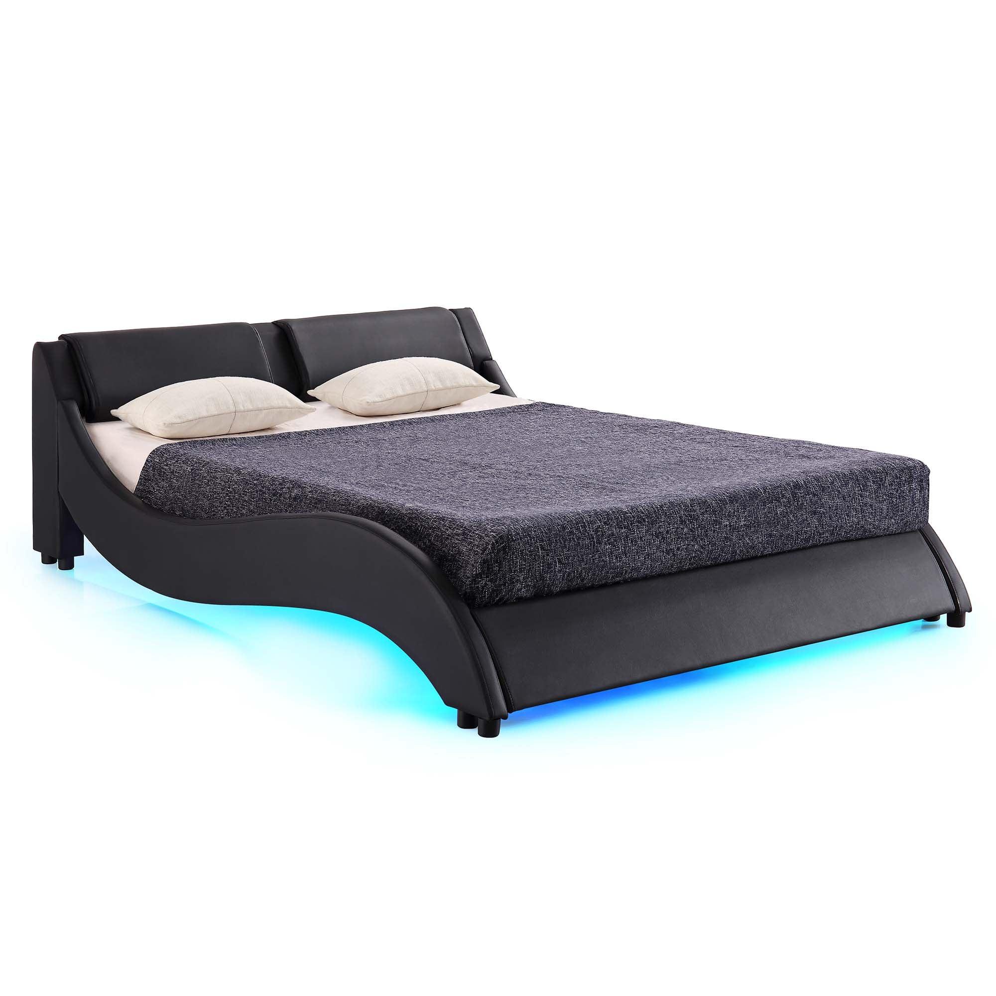 CORVUS Faux Leather Upholstered Bed Frame with Underbed LED Lights, Black - Image 9