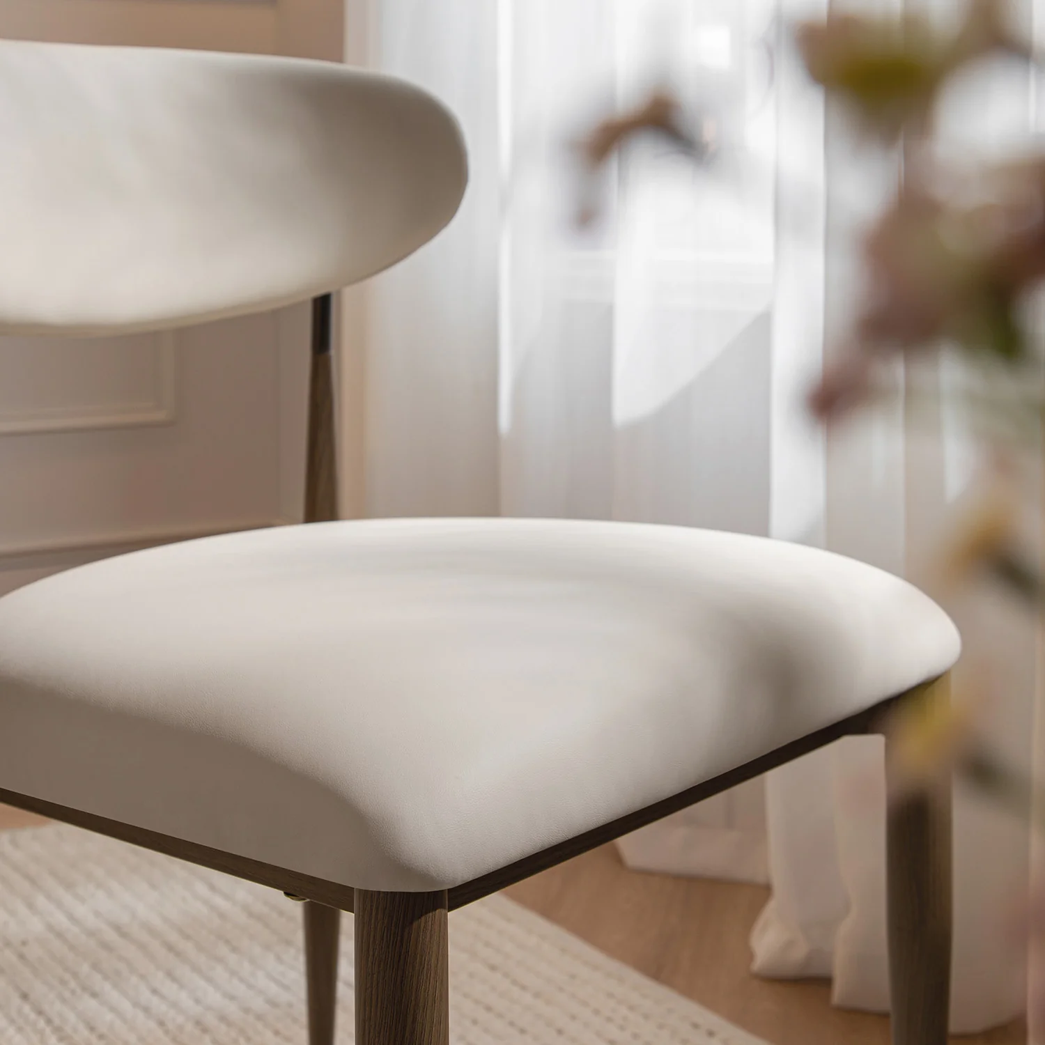 Dagmar Set of 2 Dining Chairs, Beige Faux Leather | Silver Oak Frame - Image 4