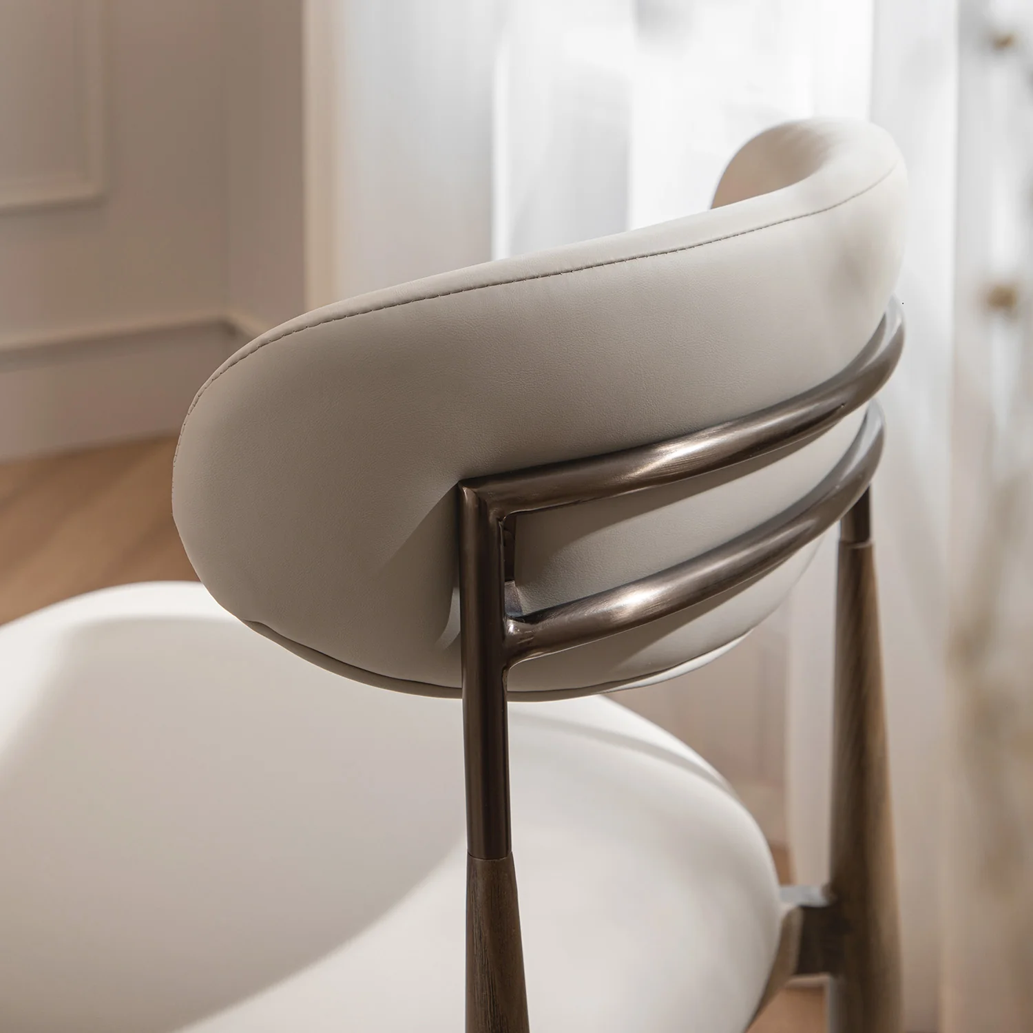 Dagmar Set of 2 Dining Chairs, Beige Faux Leather | Silver Oak Frame - Image 5