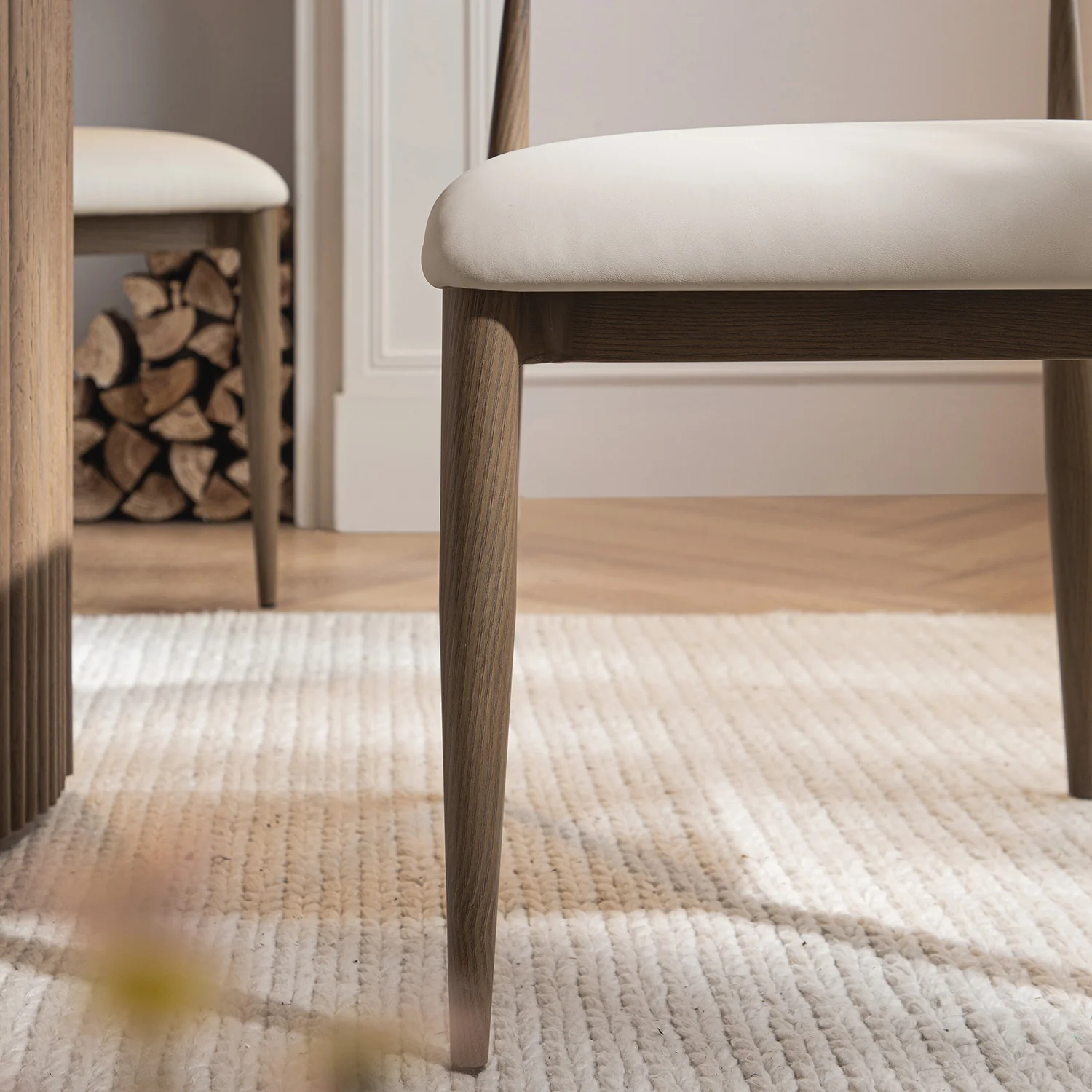 Dagmar Set of 2 Dining Chairs, Beige Faux Leather | Silver Oak Frame - Image 6