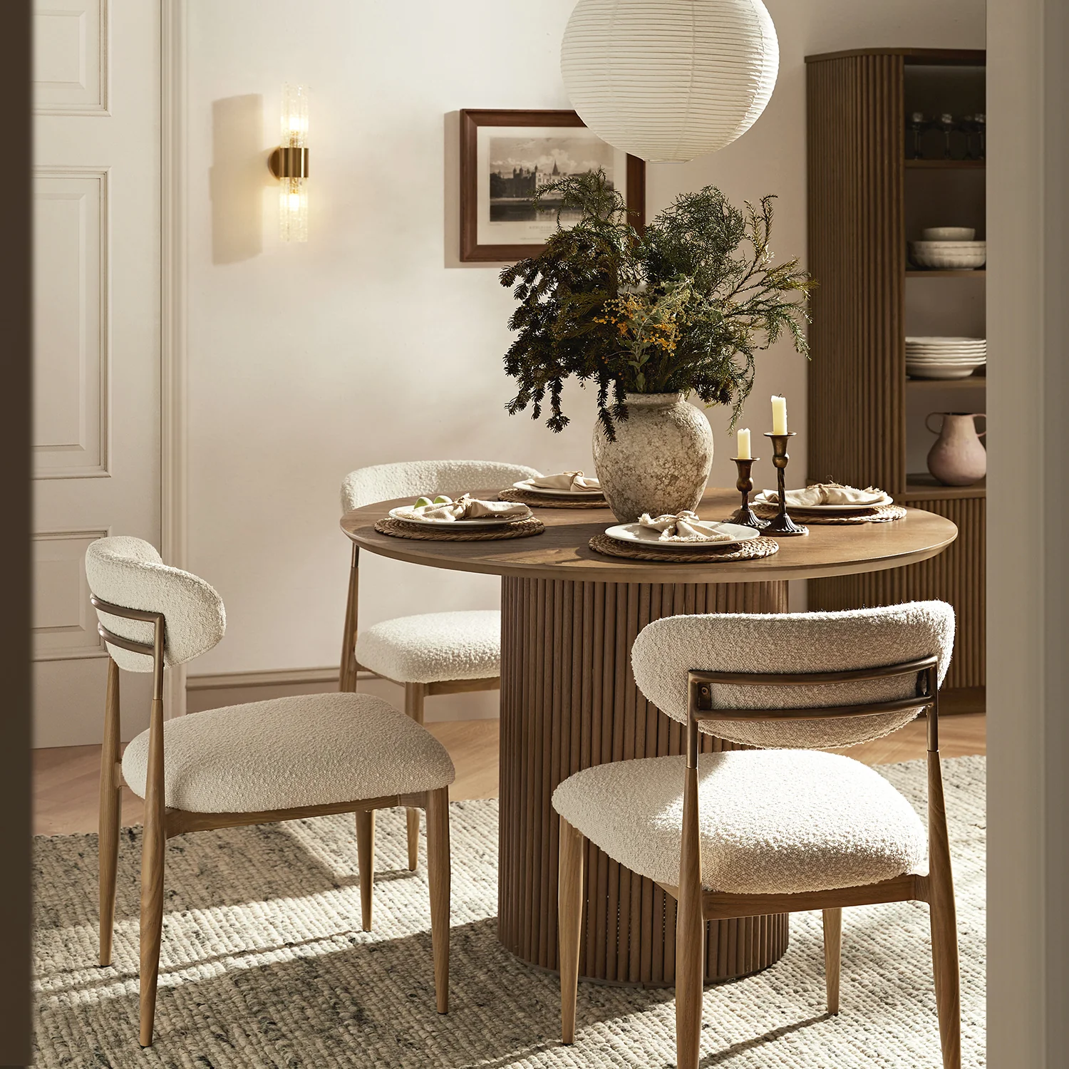 Dagmar Set of 2 Dining Chairs, Ecru Boucle | Natural Frame - Image 3