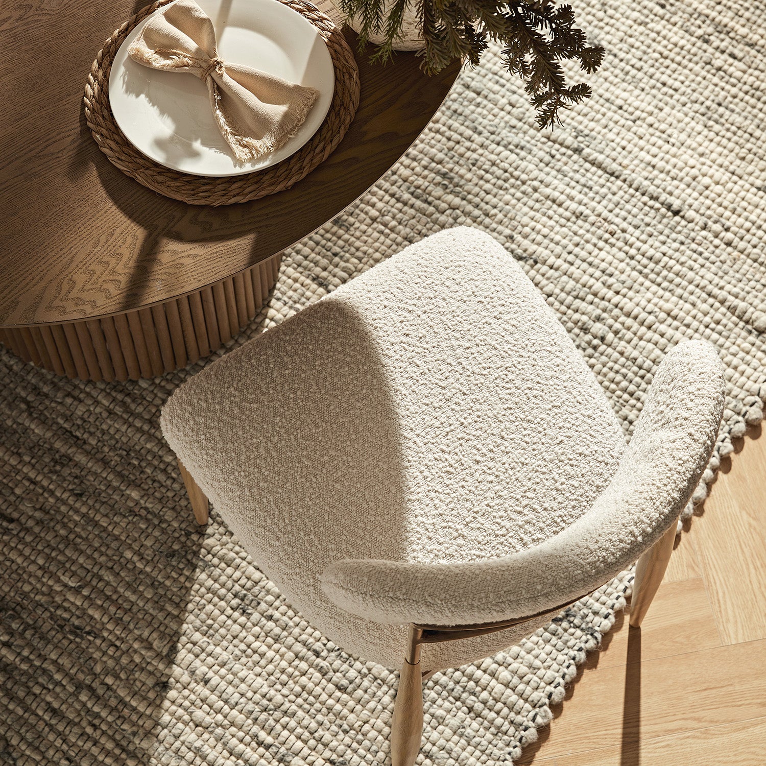 Dagmar Set of 2 Dining Chairs, Ecru Boucle | Natural Frame - Image 5