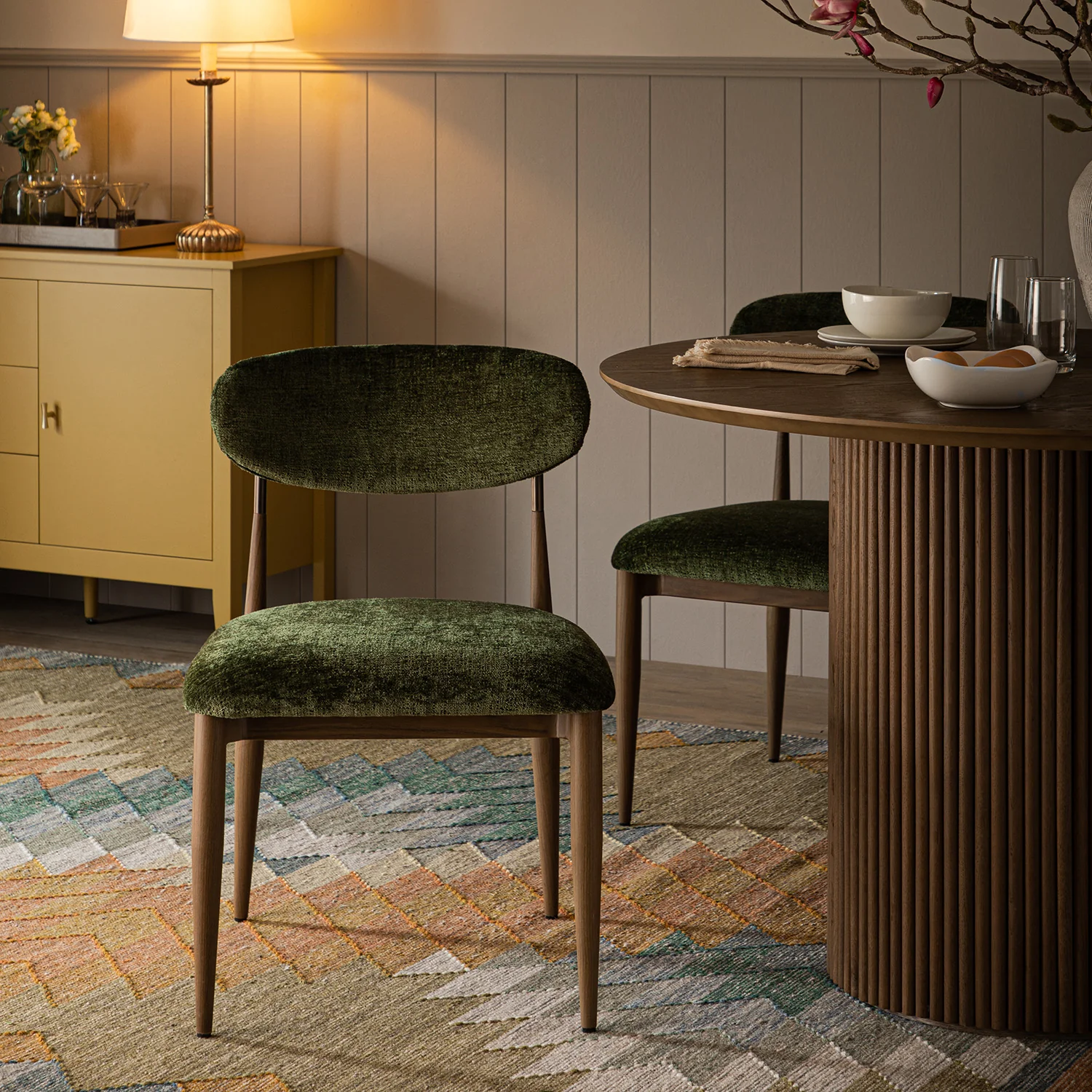 Dagmar Set of 2 Dining Chairs, Moss Chenille | Silver Oak Frame - Image 3