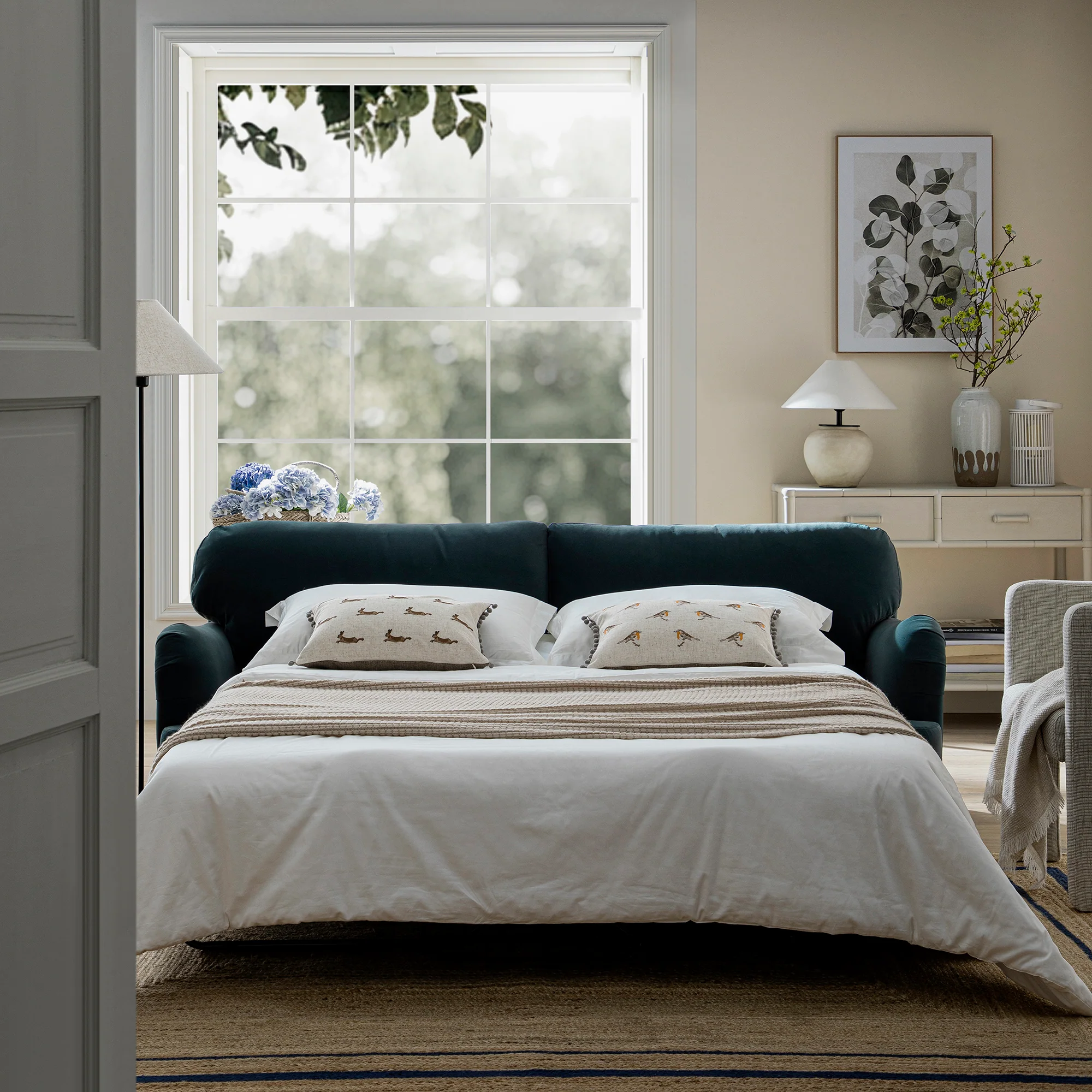 Daphnis Aegean Blue Velvet Sofa Bed, Large 3-Seater - Image 3