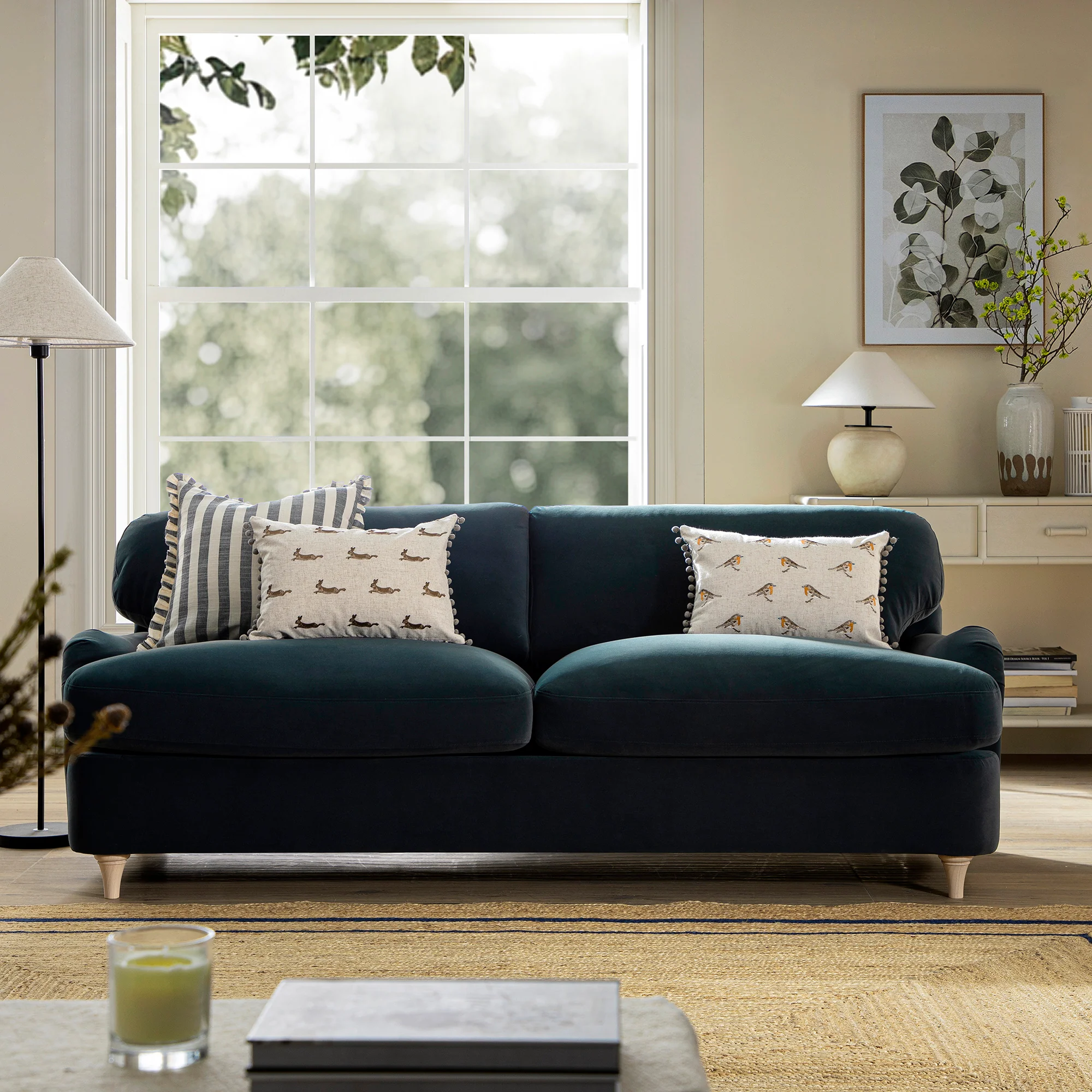 Daphnis Aegean Blue Velvet Sofa Bed, Large 3-Seater - Image 5