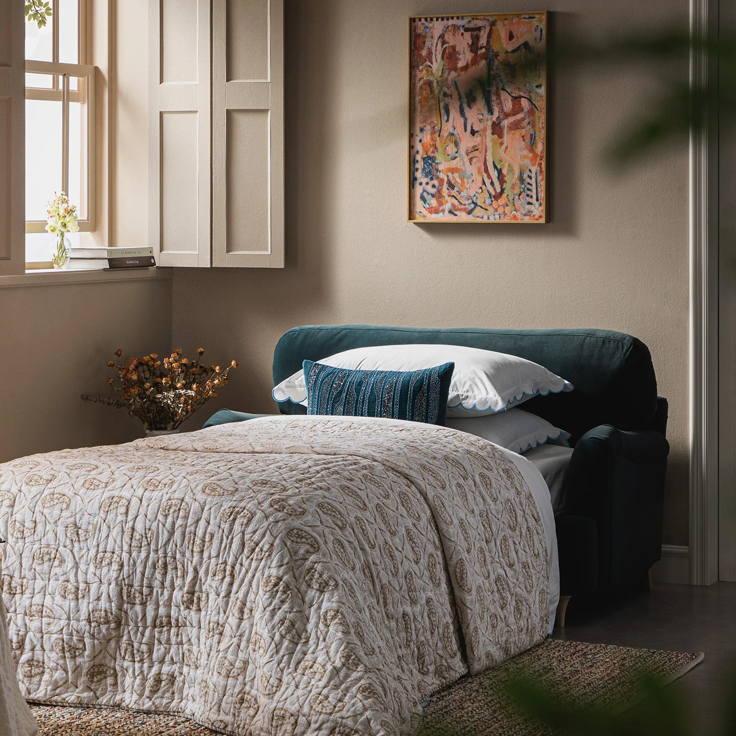 Daphnis Aegean Blue Velvet Sofa Bed, Loveseat - Image 3