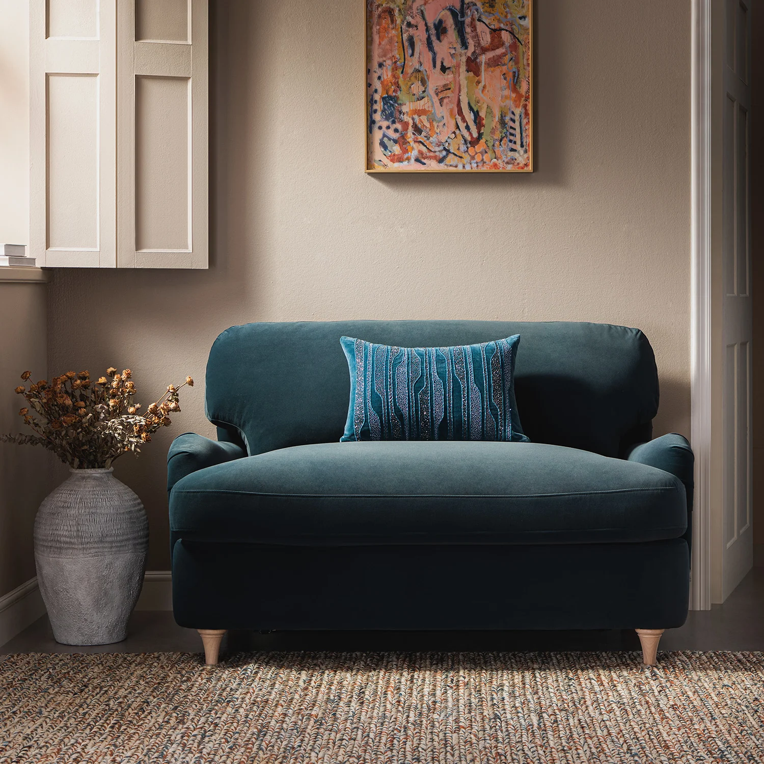 Daphnis Aegean Blue Velvet Sofa Bed, Loveseat - Image 4