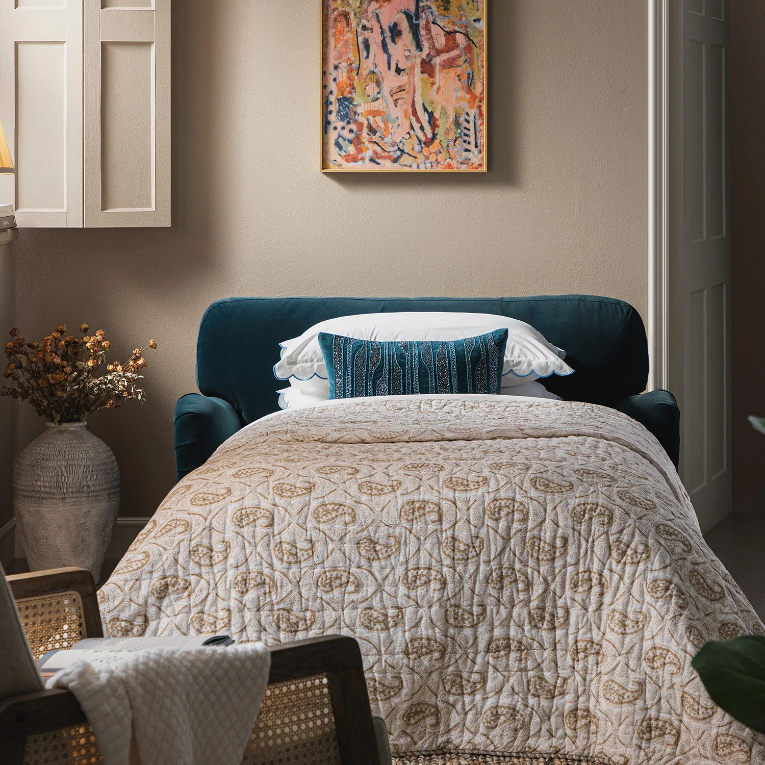 Daphnis Aegean Blue Velvet Sofa Bed, Loveseat - Image 5