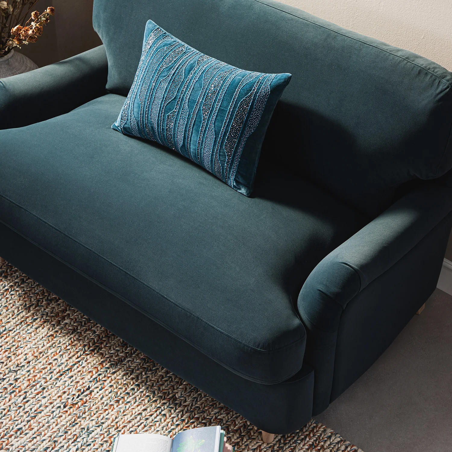 Daphnis Aegean Blue Velvet Sofa Bed, Loveseat - Image 6