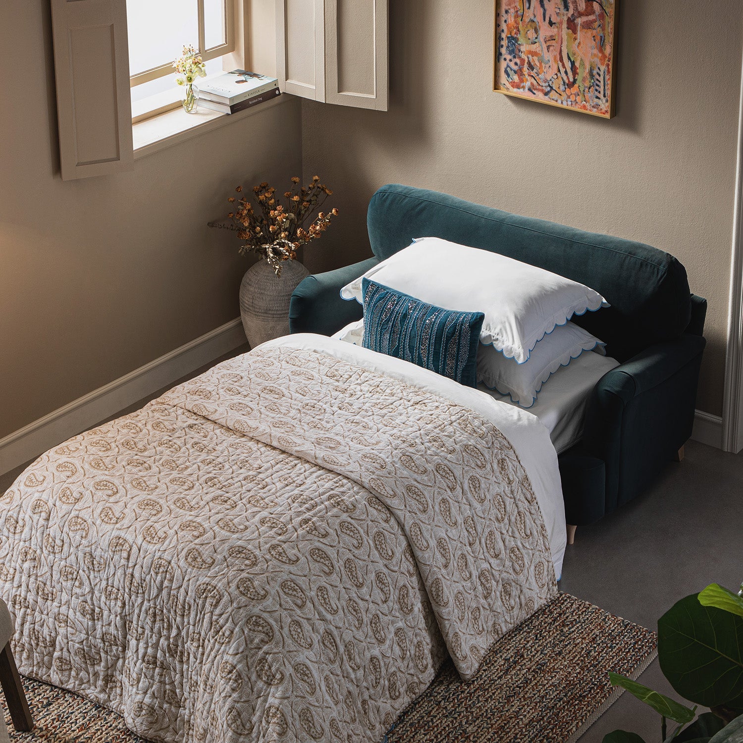 Daphnis Aegean Blue Velvet Sofa Bed, Loveseat - Image 7