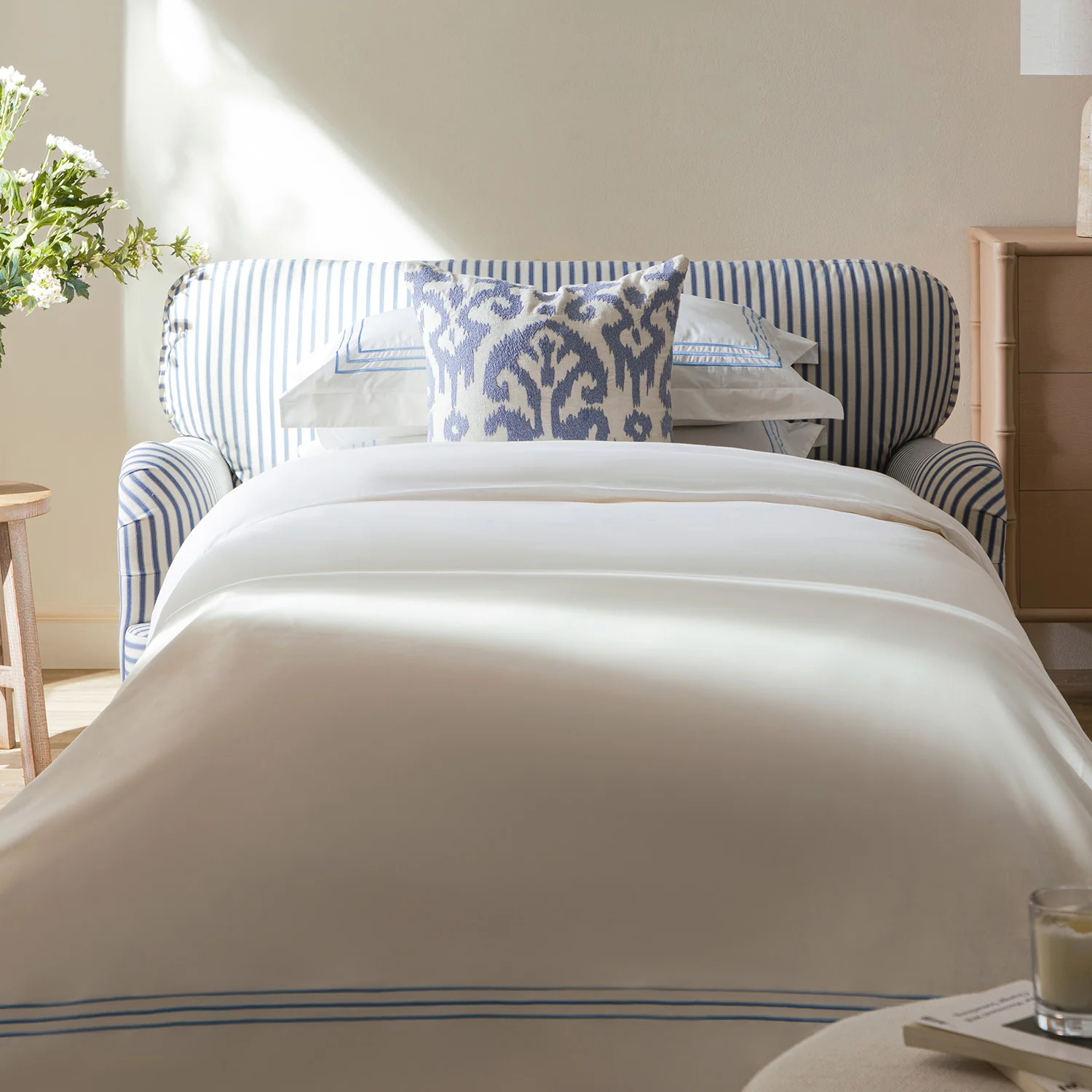 Daphnis Blue Striped Linen Blend Fabric Sofa Bed, Loveseat - Image 4